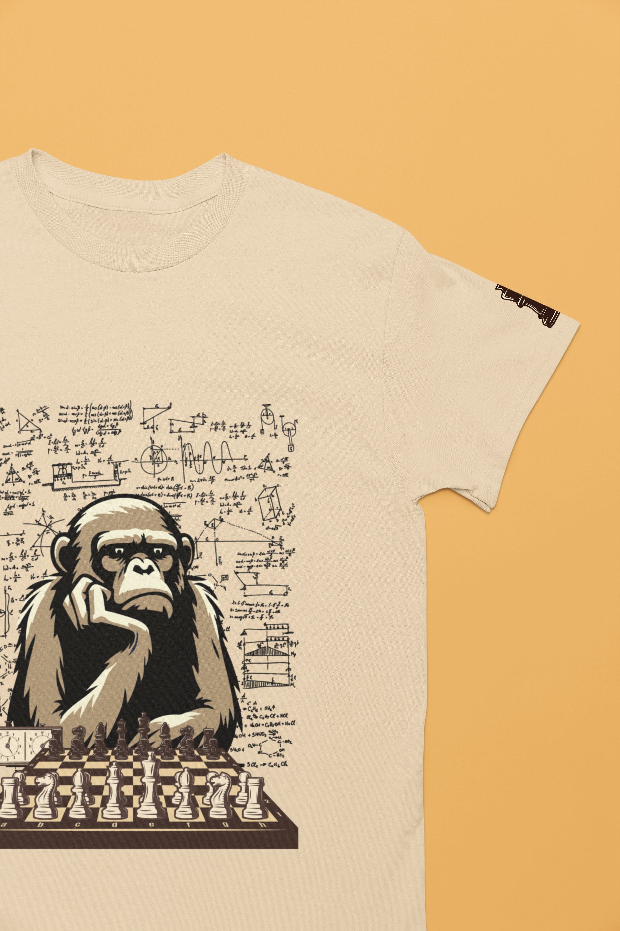 Thinking Monkey Chess T-Shirt – Intelligent Chimp Mathematical Formulas Graphic Tee