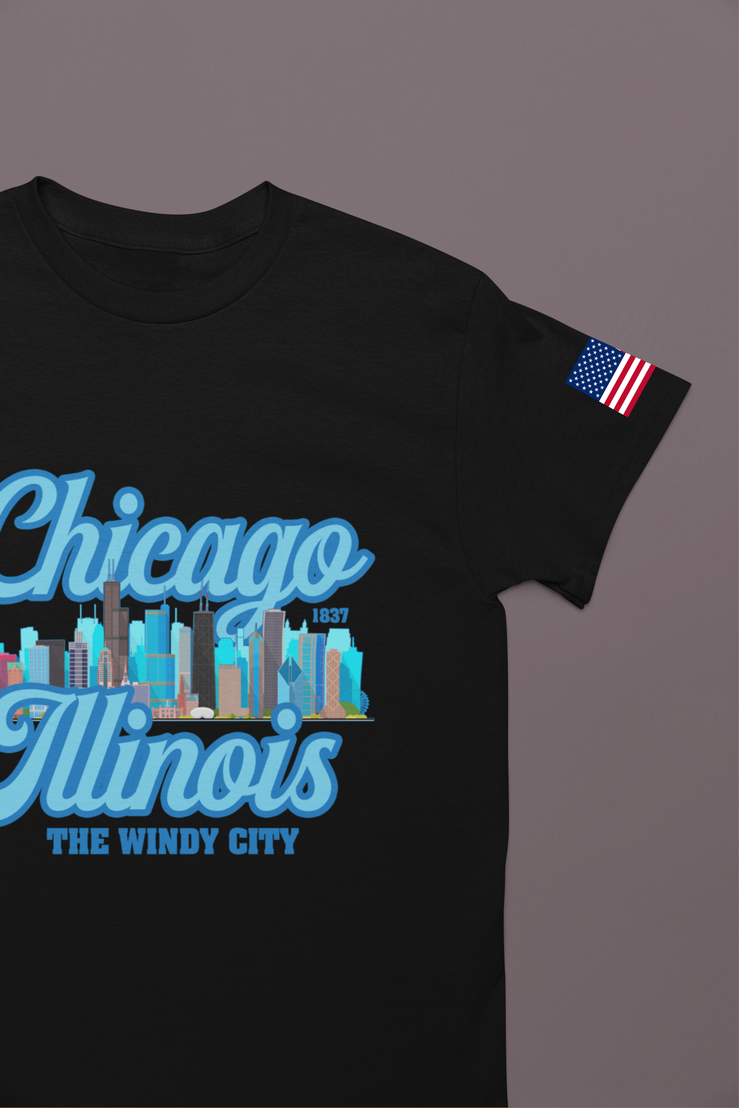 Chicago Illinois Windy City T-Shirt - 1837 Blue Colorful Skyline Navy Design