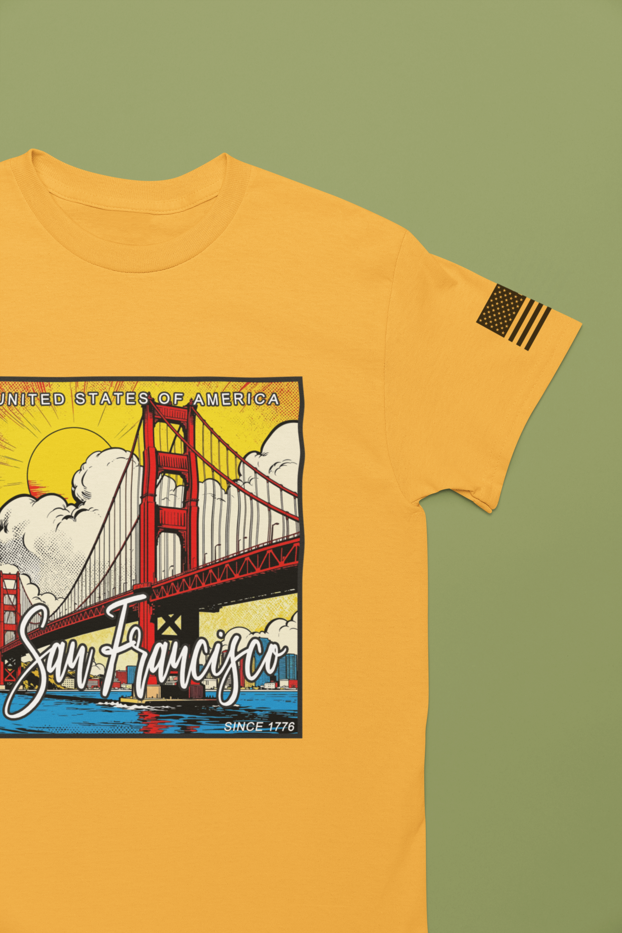 San Francisco Since 1776 T-Shirt – United States of America Comic Pop Art Golden Gate Bridge Graphic Tee