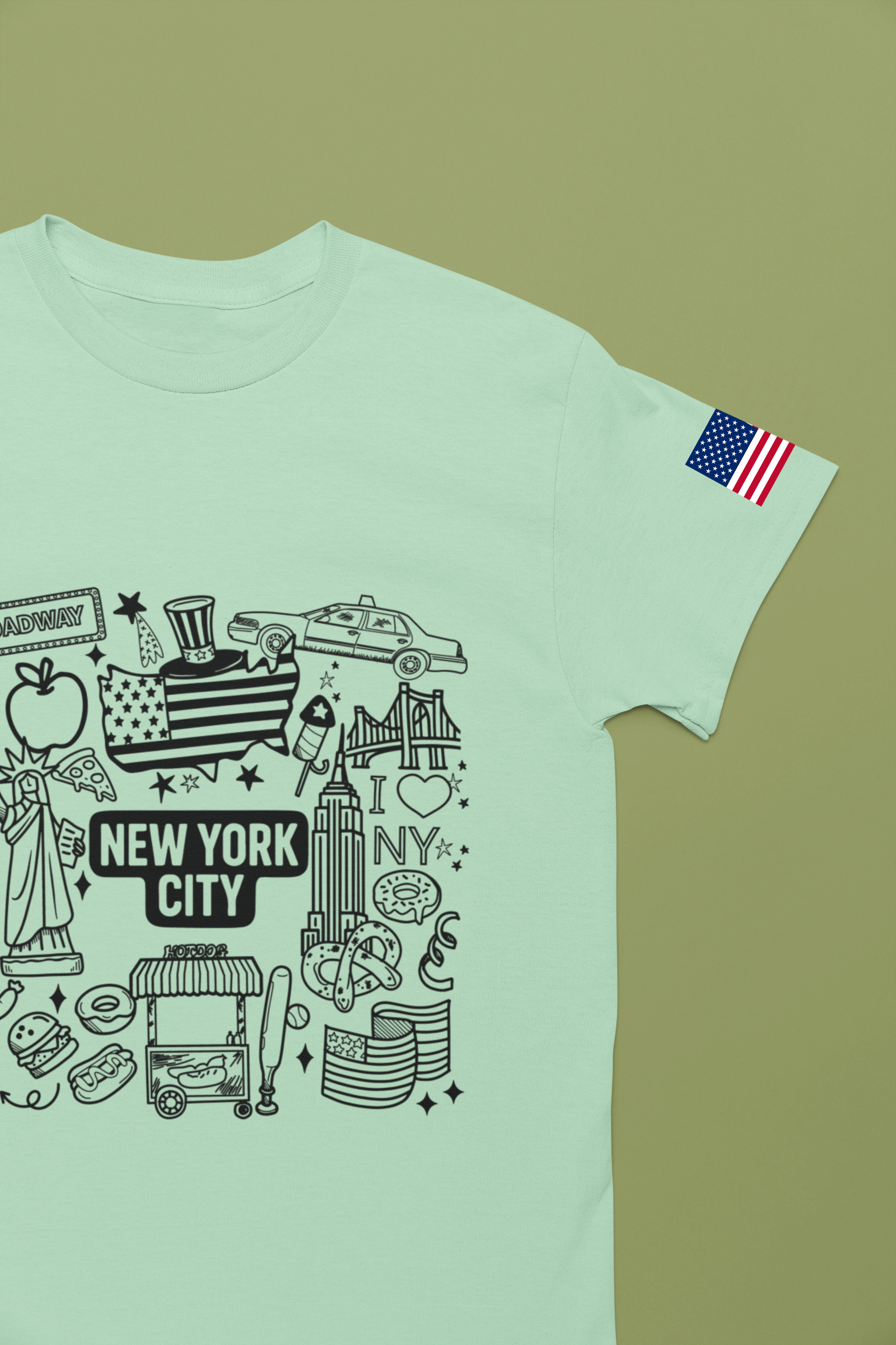 New York City Doodle T-Shirt - Cute NYC Icons Coloring Book Style Tourist Design
