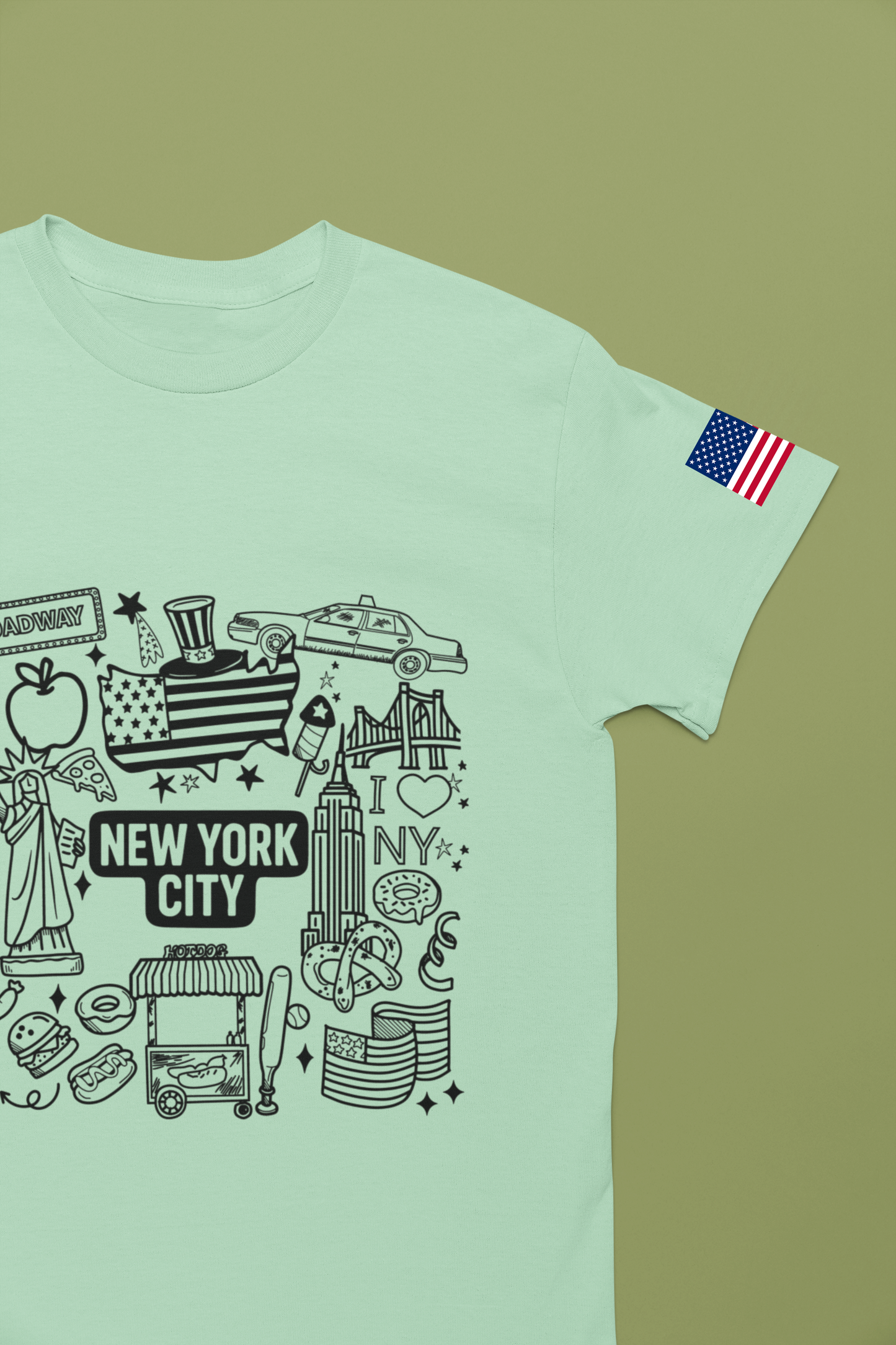 New York City Doodle T-Shirt - Cute NYC Icons Coloring Book Style Tourist Design