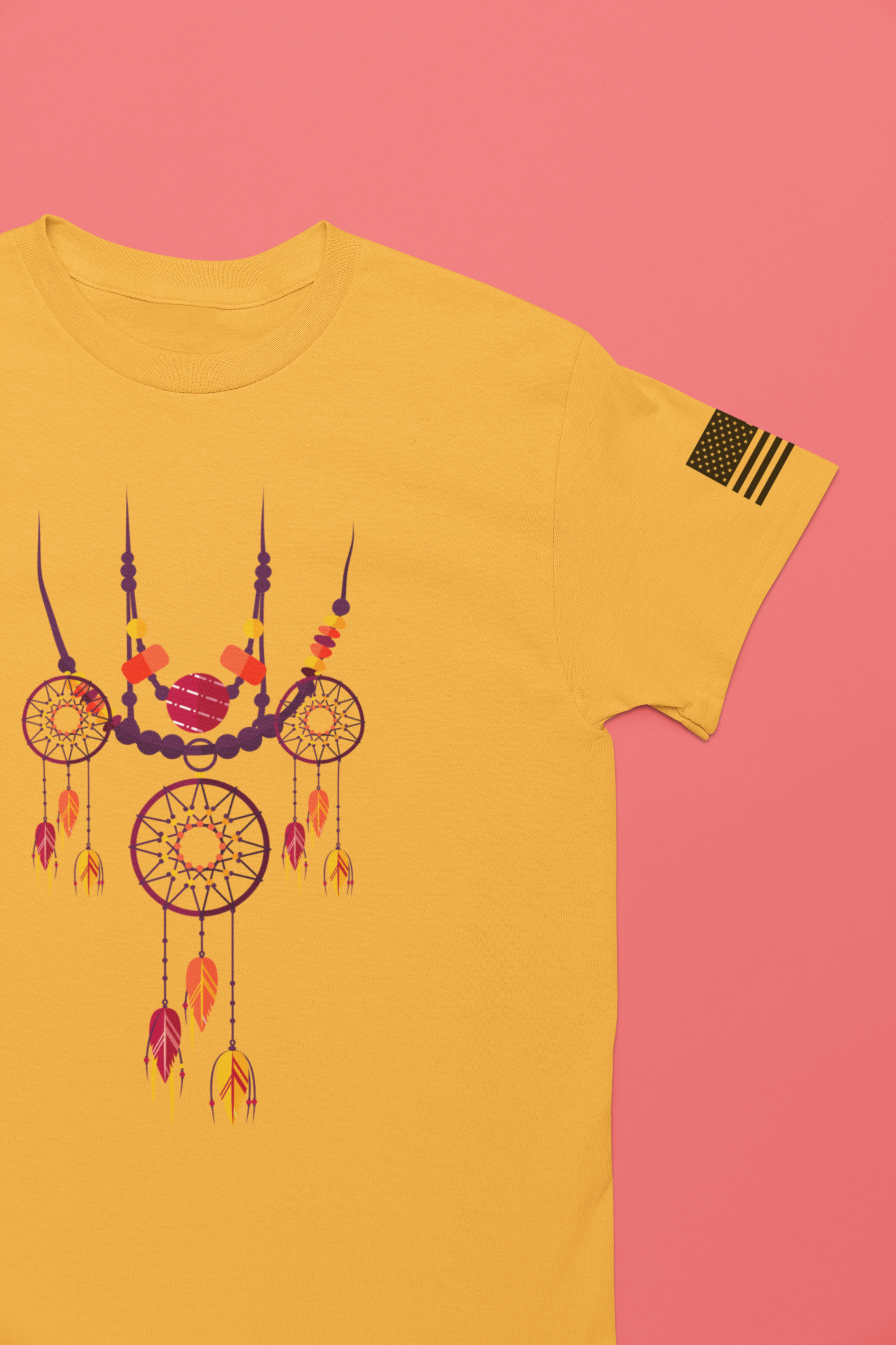 Triple Dream Catcher Necklace T-Shirt – Boho Native American Inspired Feather Tee