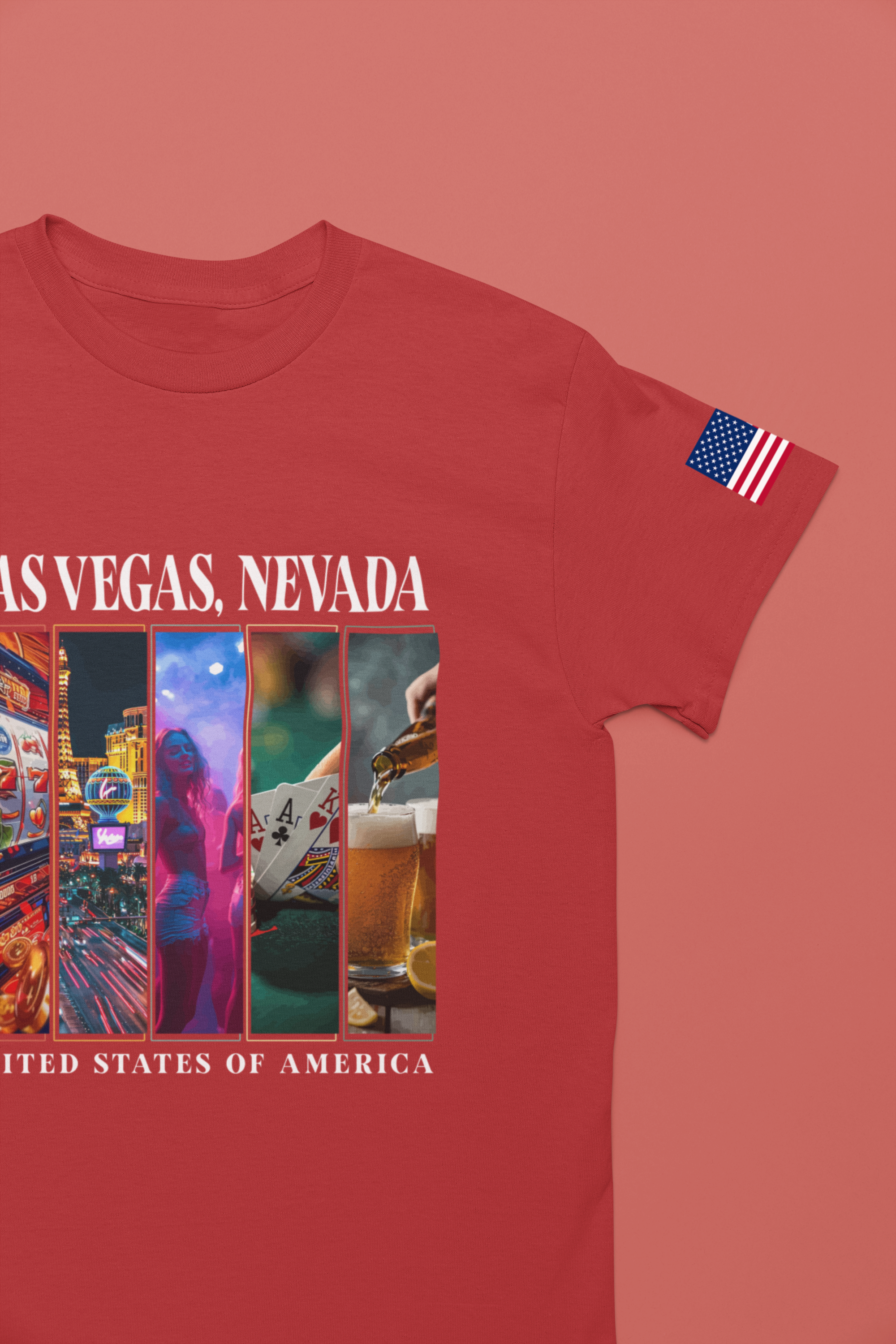 Las Vegas Nevada USA Photo Panel T-Shirt – Slots Strip Nightlife Poker Drinks Tee