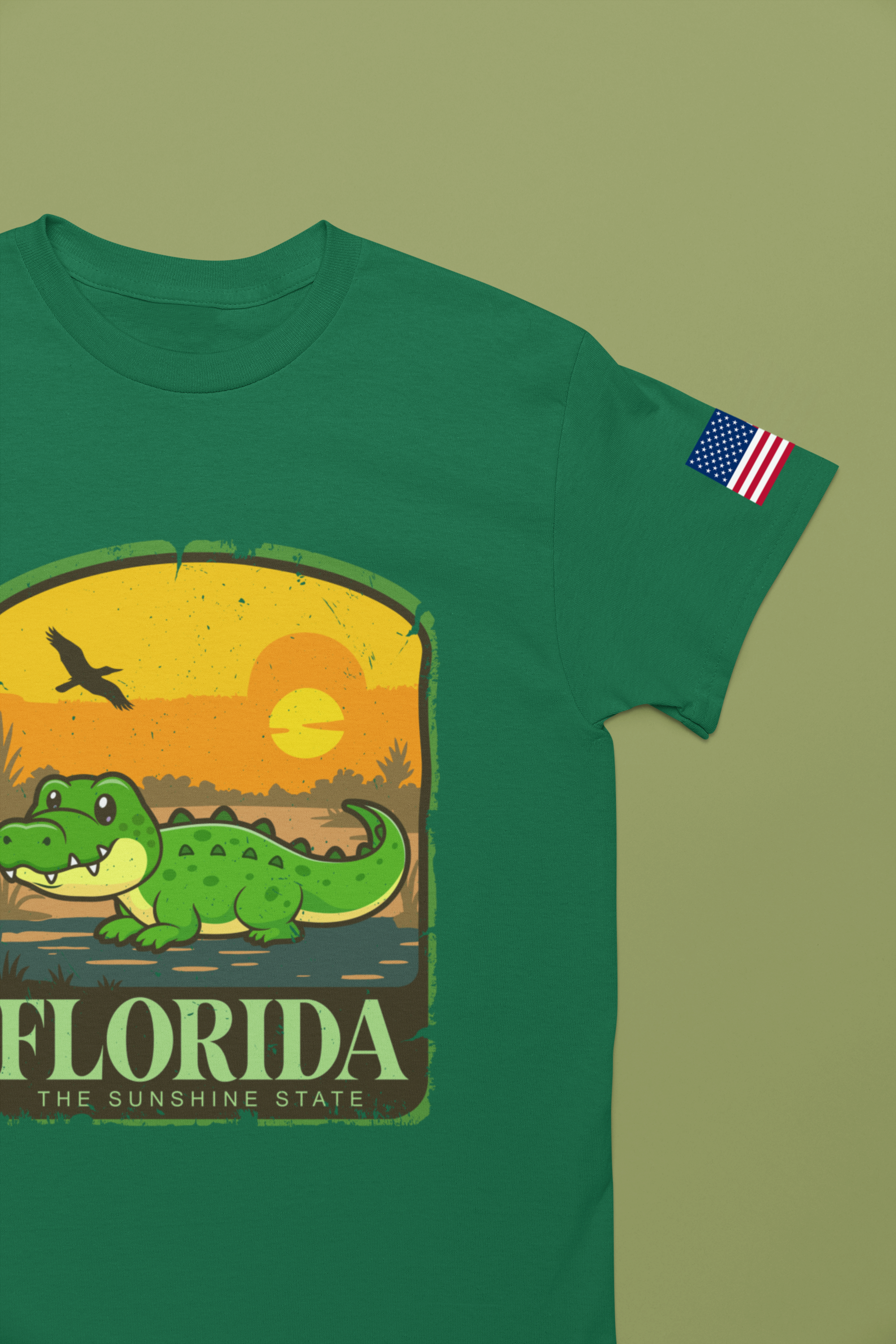 Florida The Sunshine State T-Shirt – Alligator Illustrated Sunset Badge Graphic Tee