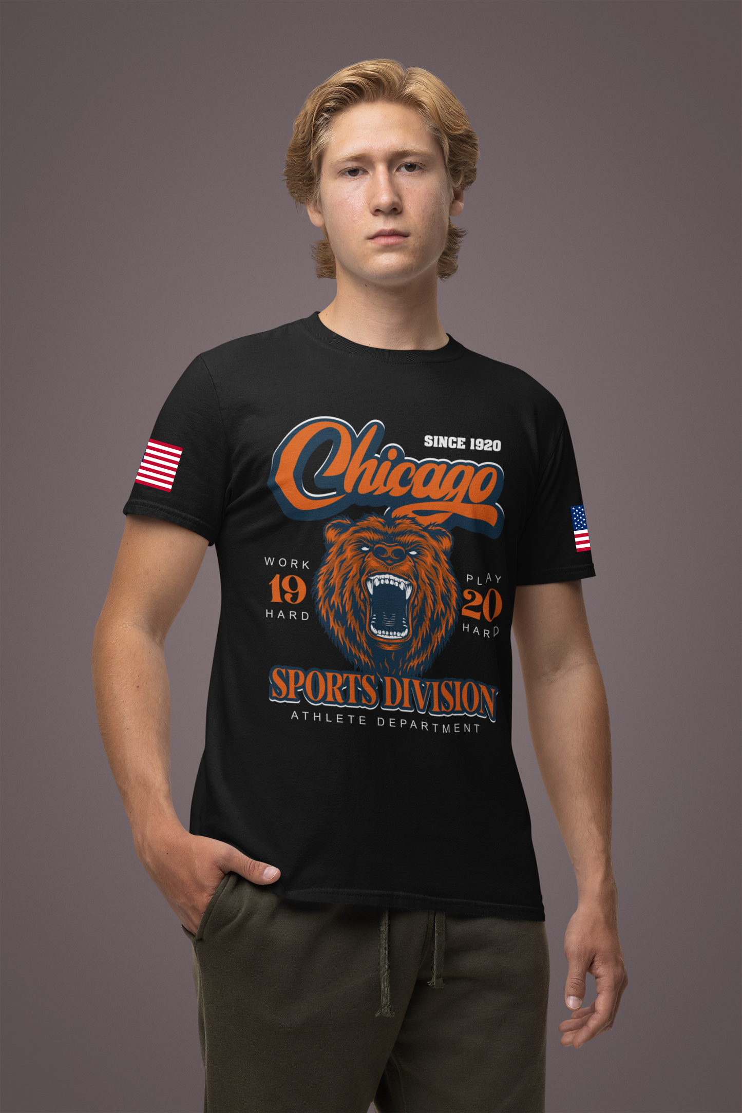 Chicago Sports Division T-Shirt - Since 1920 Bear Mascot Work Hard Play Hard