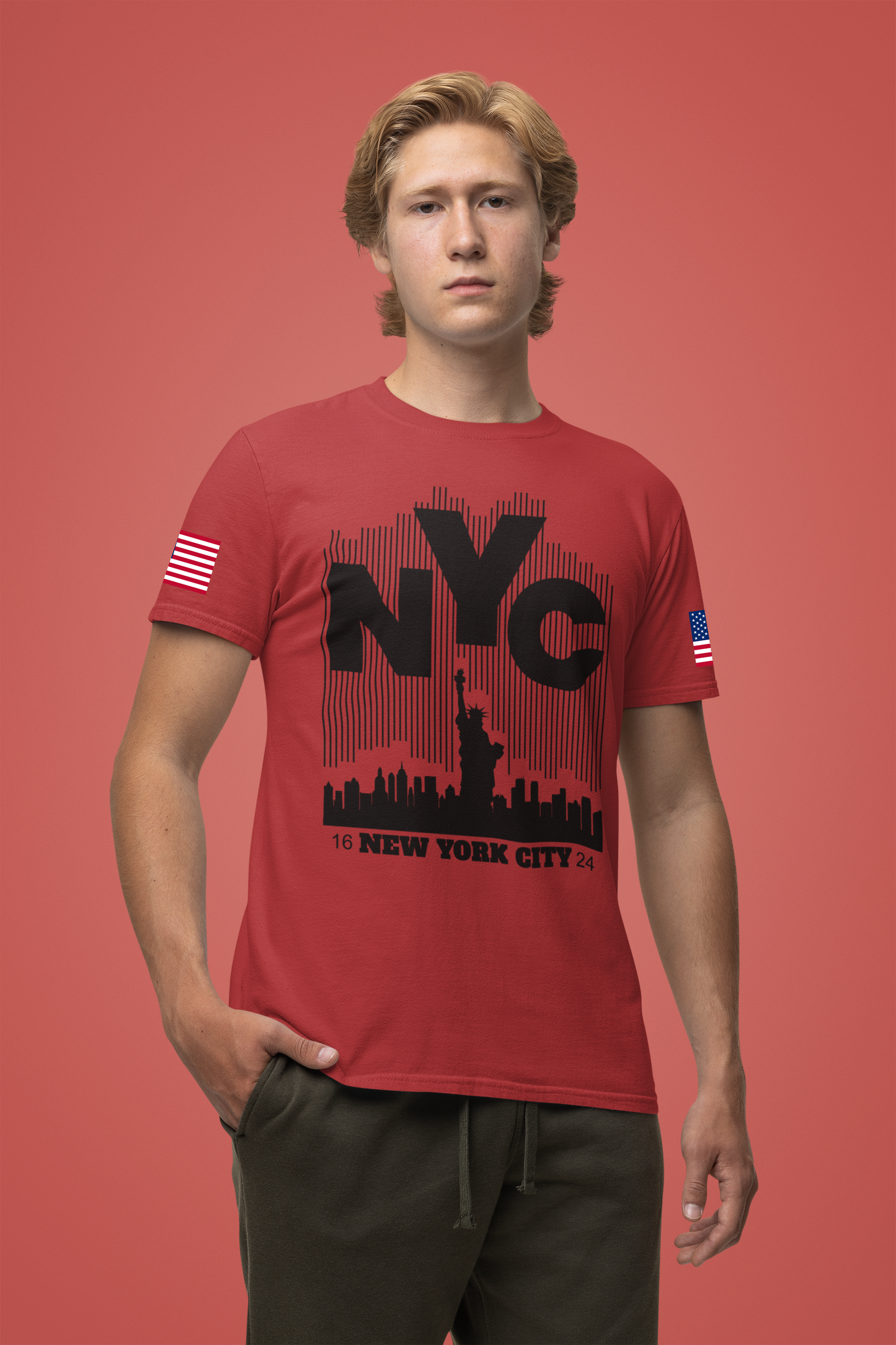NYC Barcode T-Shirt - Modern New York City 1624 Minimalist Stripe Design