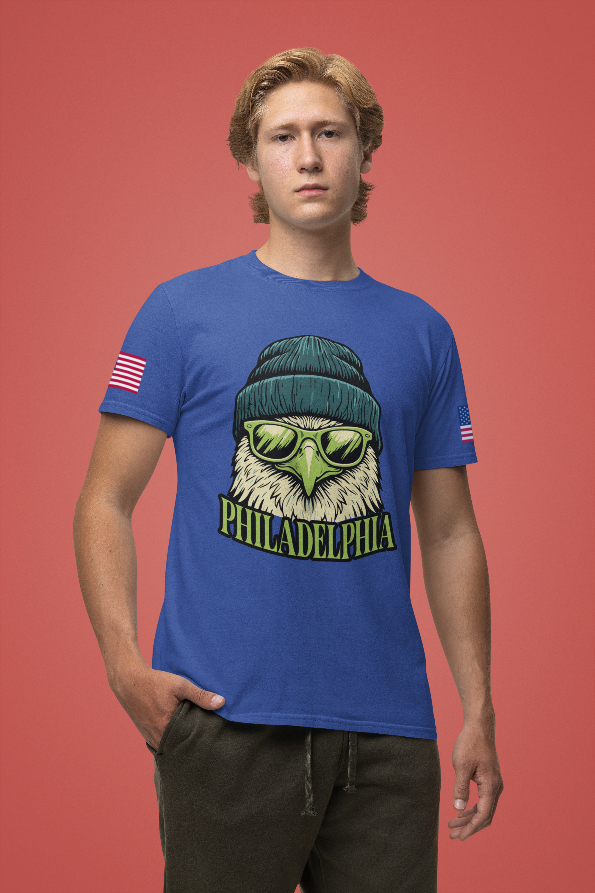 Philadelphia Cool Eagle Beanie Sunglasses Graphic T-Shirt | Funny Philly Football Fan Tee | Eagles Pride Shirt