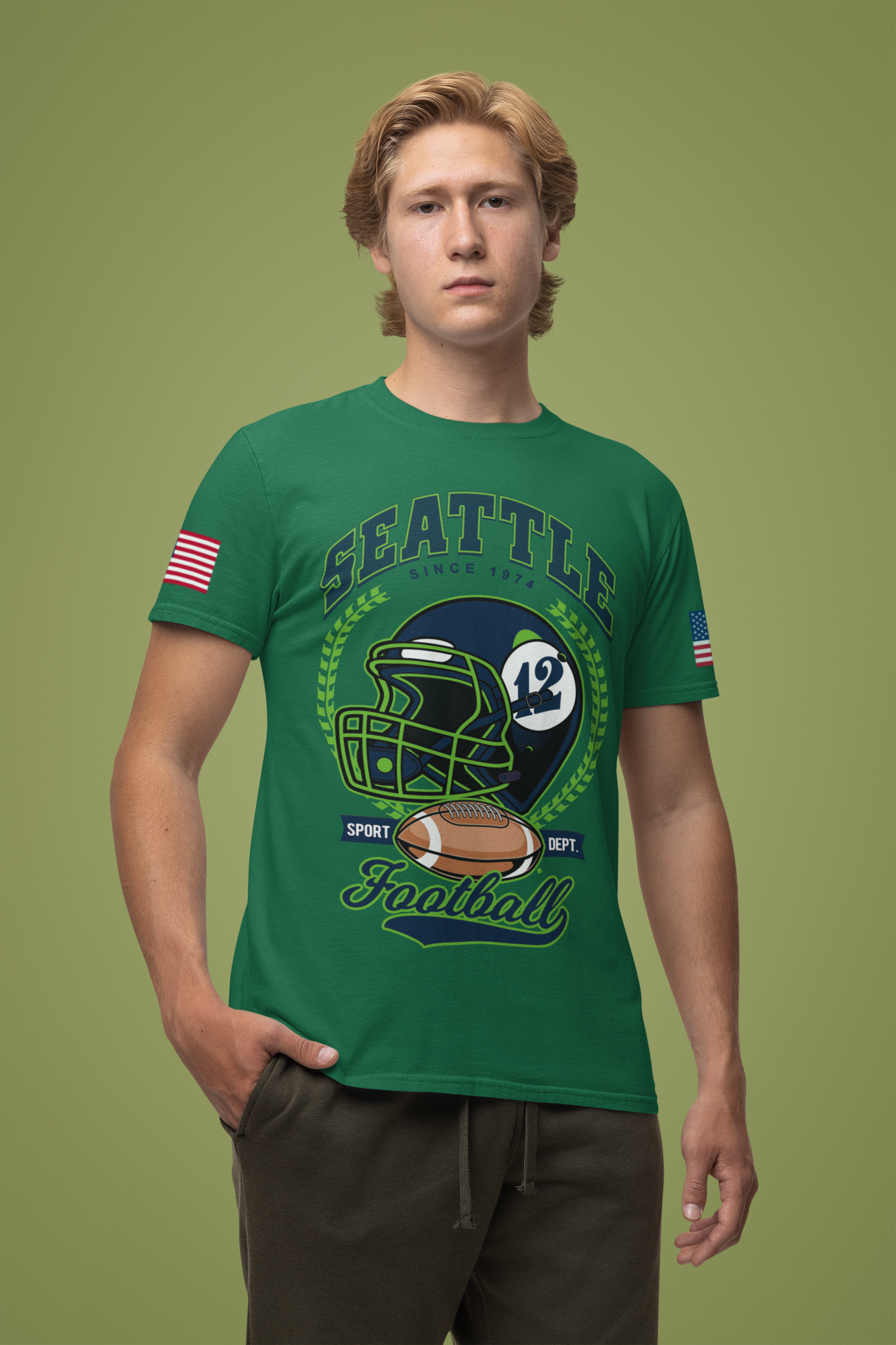 Seattle Since 1974 Football Helmet Sport Dept Graphic T-Shirt | Seahawks Fan Tee | Seattle Football Game Day Shirt