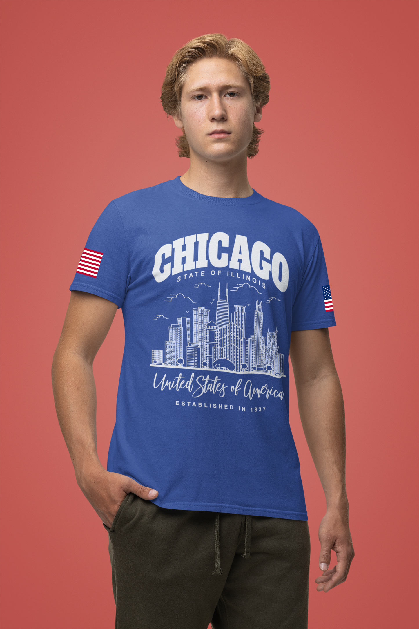 Chicago Illinois T-Shirt - State of Illinois Est 1837 White Skyline Design