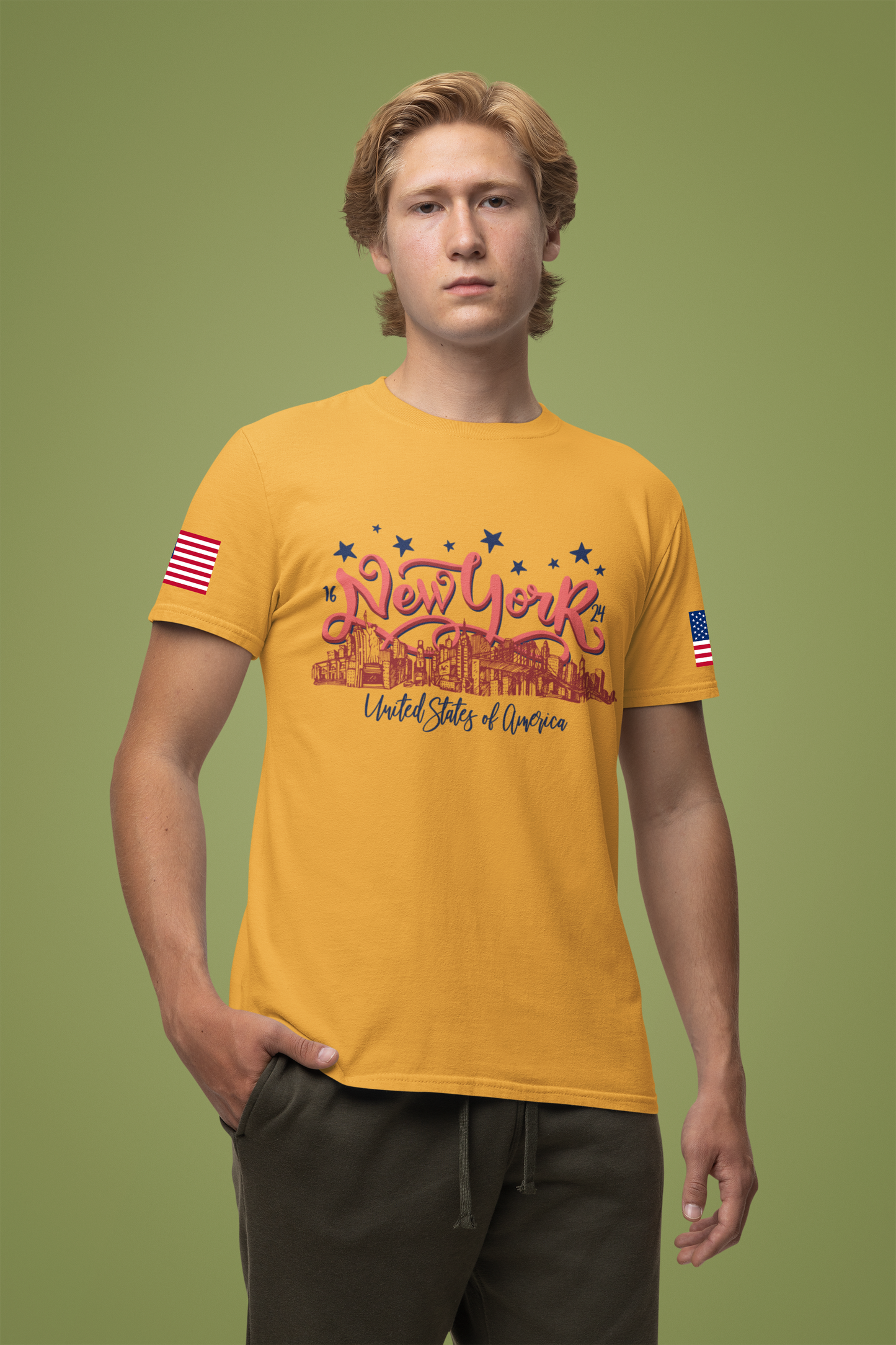 New York 1624 T-Shirt - Vintage Hand Lettered NYC Skyline United States of America