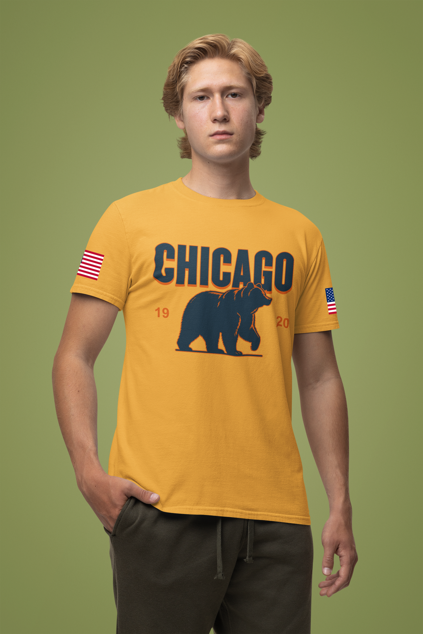 Chicago Bears T-Shirt - Chicago 1920 Orange Navy Blue Bear Mascot Illinois Design