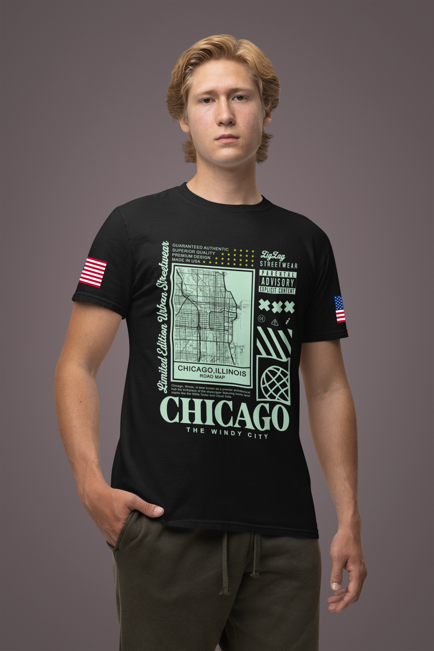 Chicago Road Map T-Shirt - Limited Edition Urban Streetwear Illinois City Grid Design