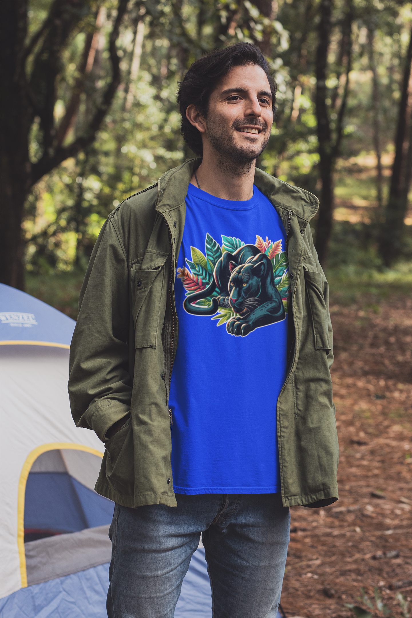 Wild and Beautiful - Black Panther with Claws Out and Jungle Leaves Graphic T-Shirt