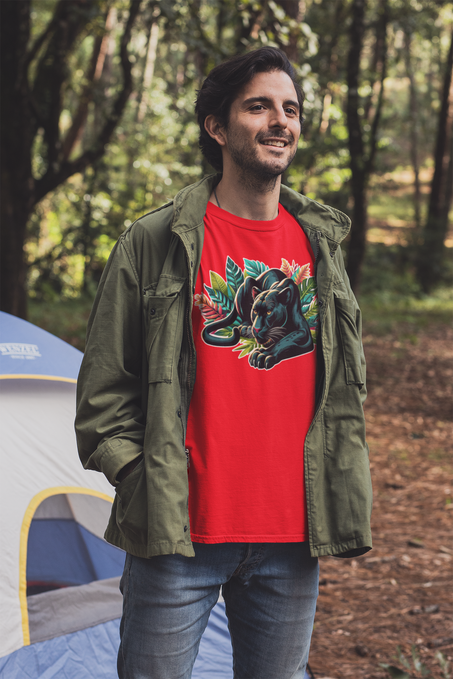 Wild and Beautiful - Black Panther with Claws Out and Jungle Leaves Graphic T-Shirt