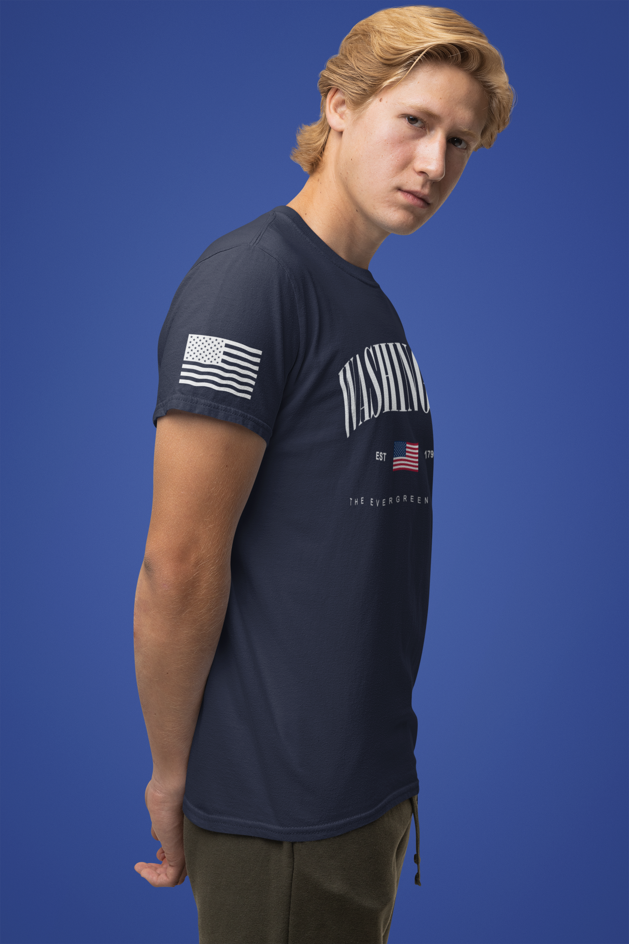 Washington The Evergreen State Collegiate Arch T-Shirt | EST 1790 American Flag Graphic Tee | Washington Pride Shirt