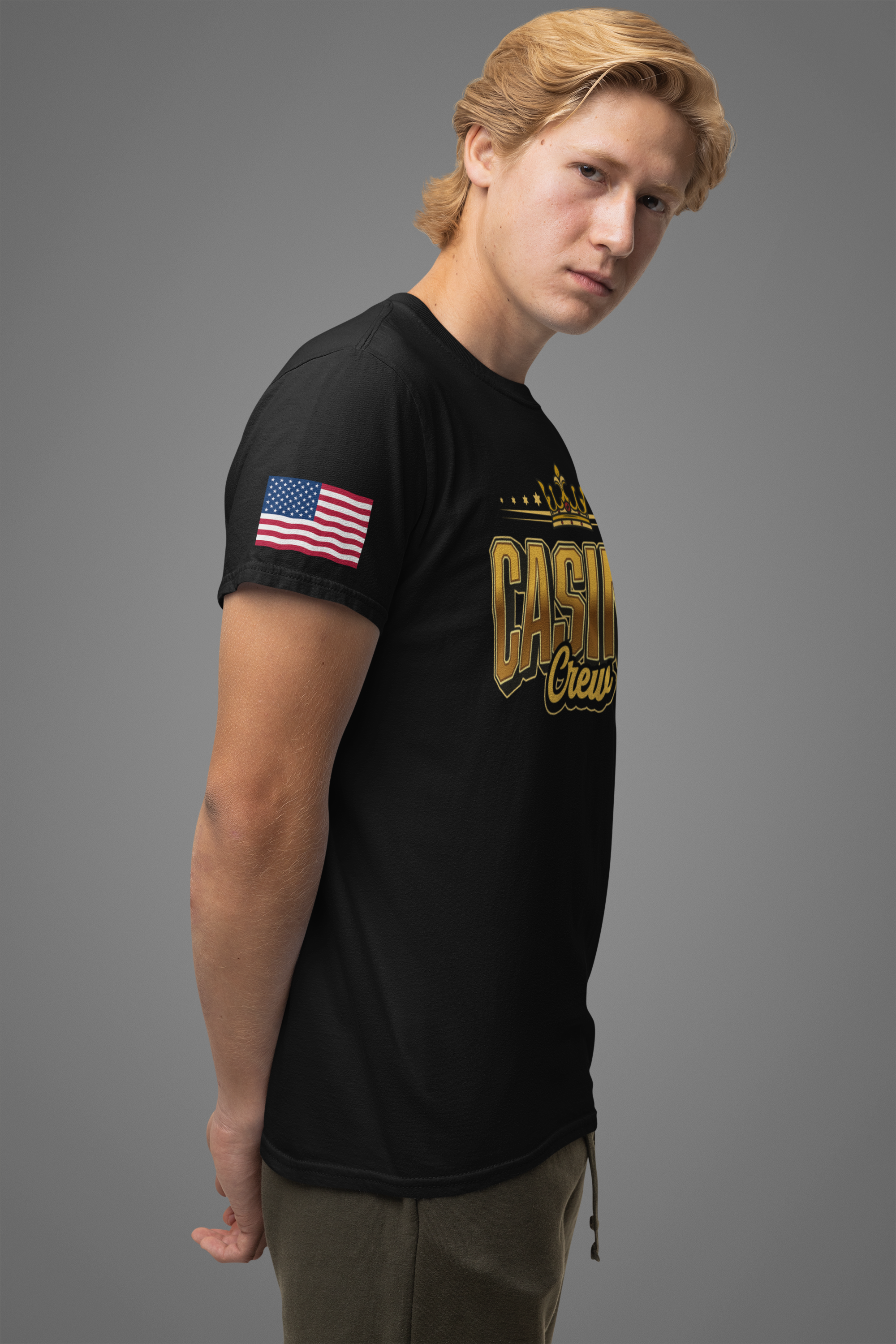 Casino Crew T-Shirt – Gold Crown Bold Typography Vegas Group Matching Tee