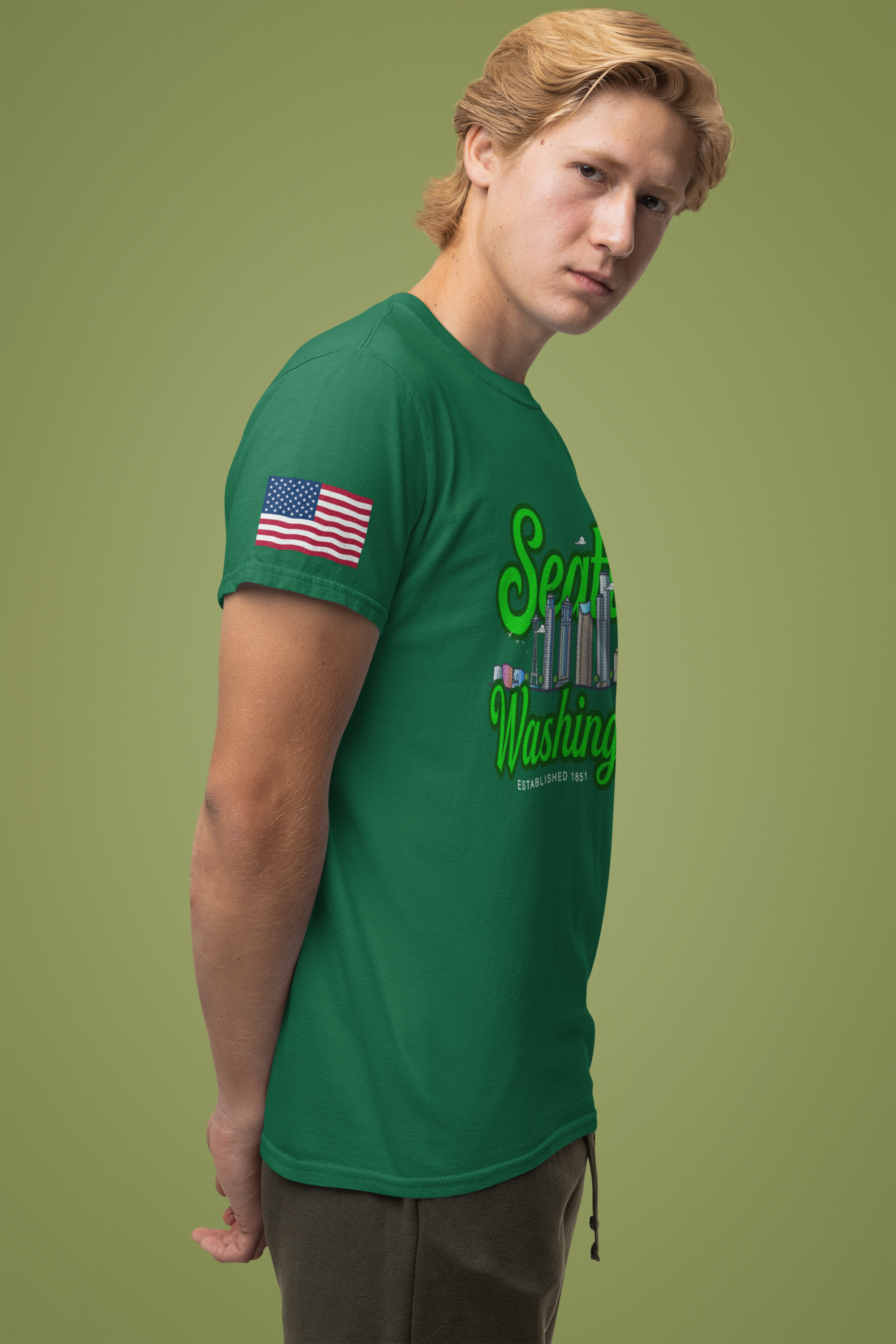 Seattle Washington Retro Script Skyline T-Shirt | Established 1851 Graphic Tee | Pacific Northwest Pride Shirt