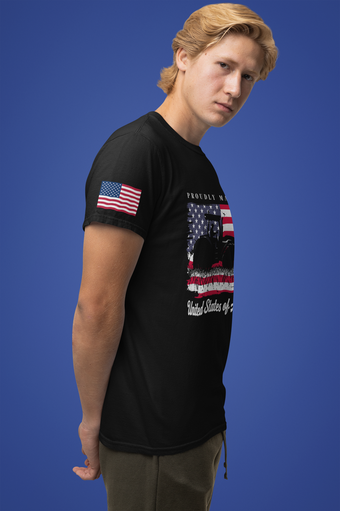 Proudly Made in USA T-Shirt – American Farmer Tractor Flag Patriotic Graphic Tee