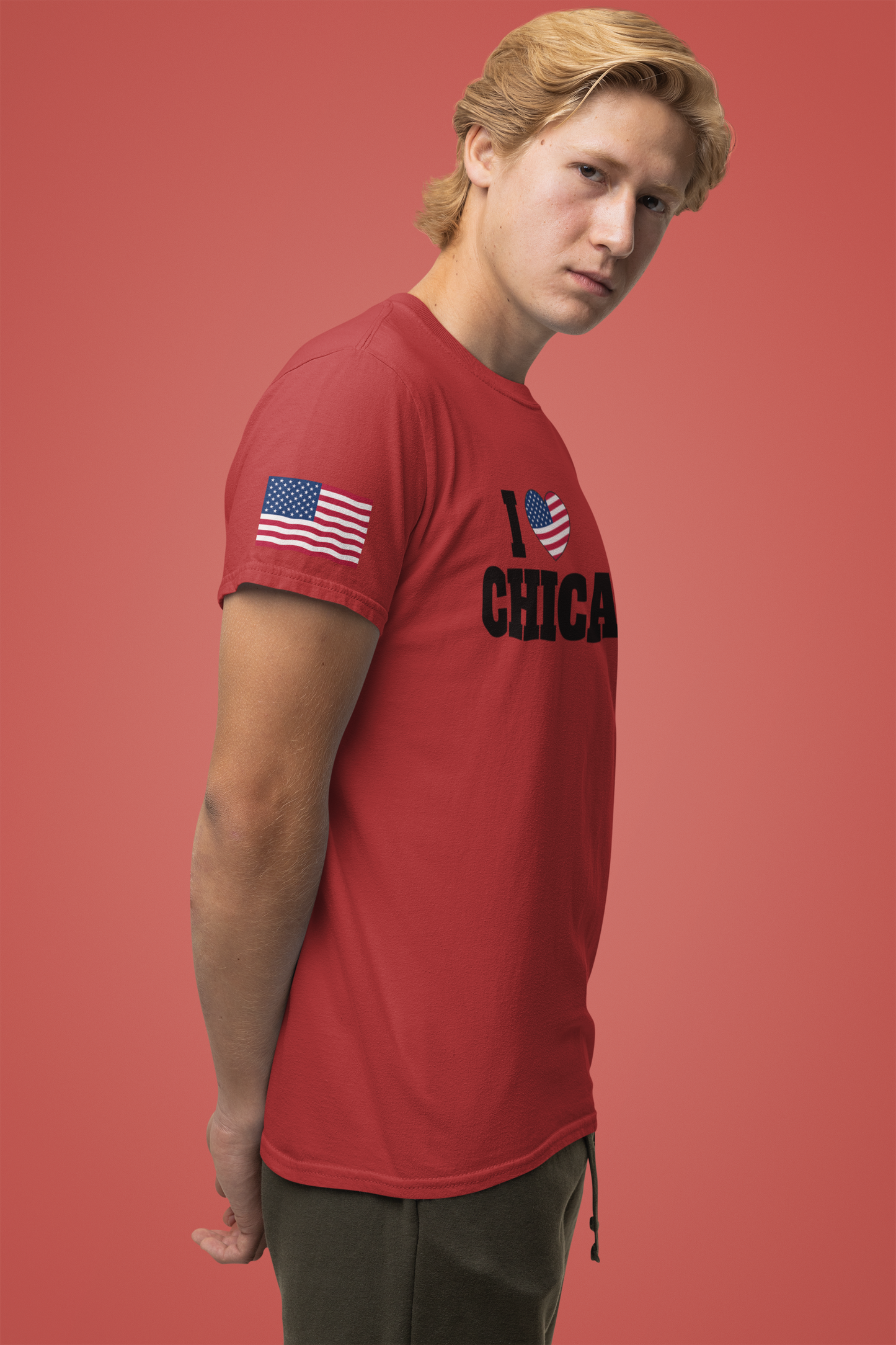 I Love Chicago T-Shirt - Classic USA Flag Heart Black Simple City Pride Design