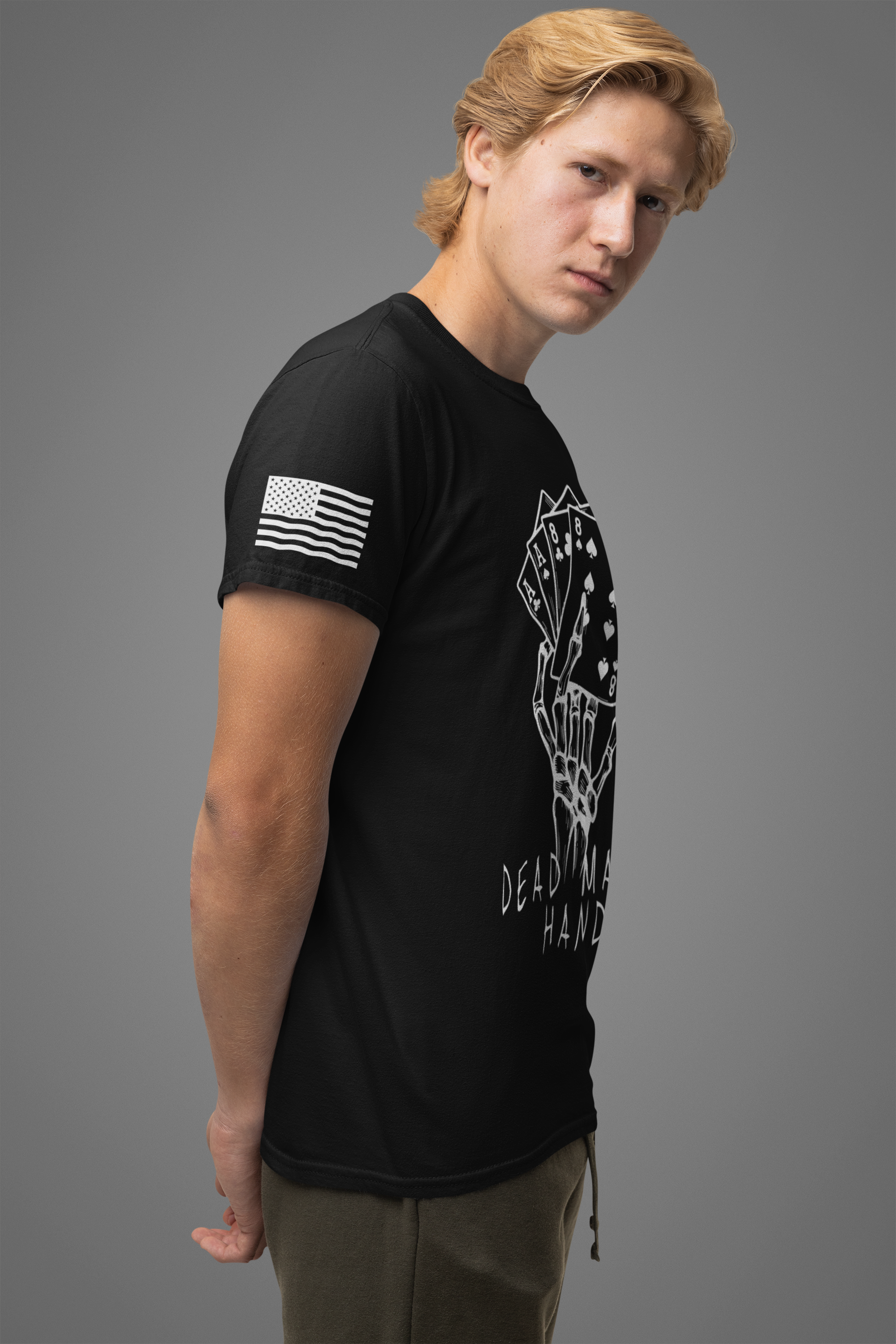 Dead Man's Hand T-Shirt – Skeleton Poker Cards Ace Eights Casino Gambling Tee