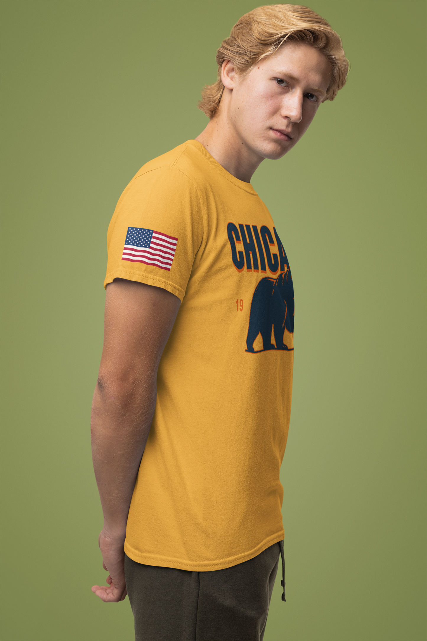 Chicago Bears T-Shirt - Chicago 1920 Orange Navy Blue Bear Mascot Illinois Design