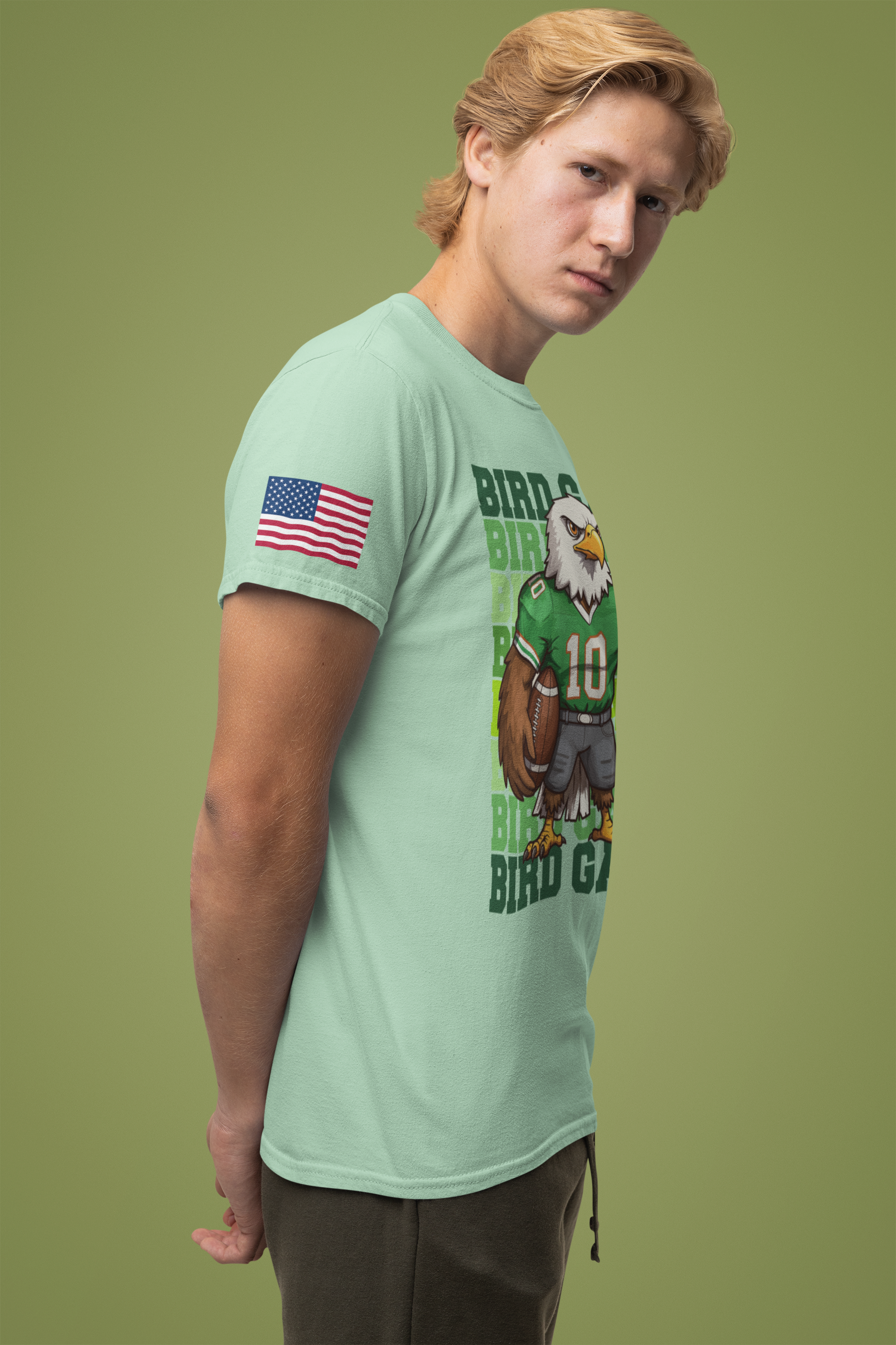 Bird Gang T-Shirt – Stacked Repeat Typography Eagle Football Mascot Graphic Tee Philadelphia Fan