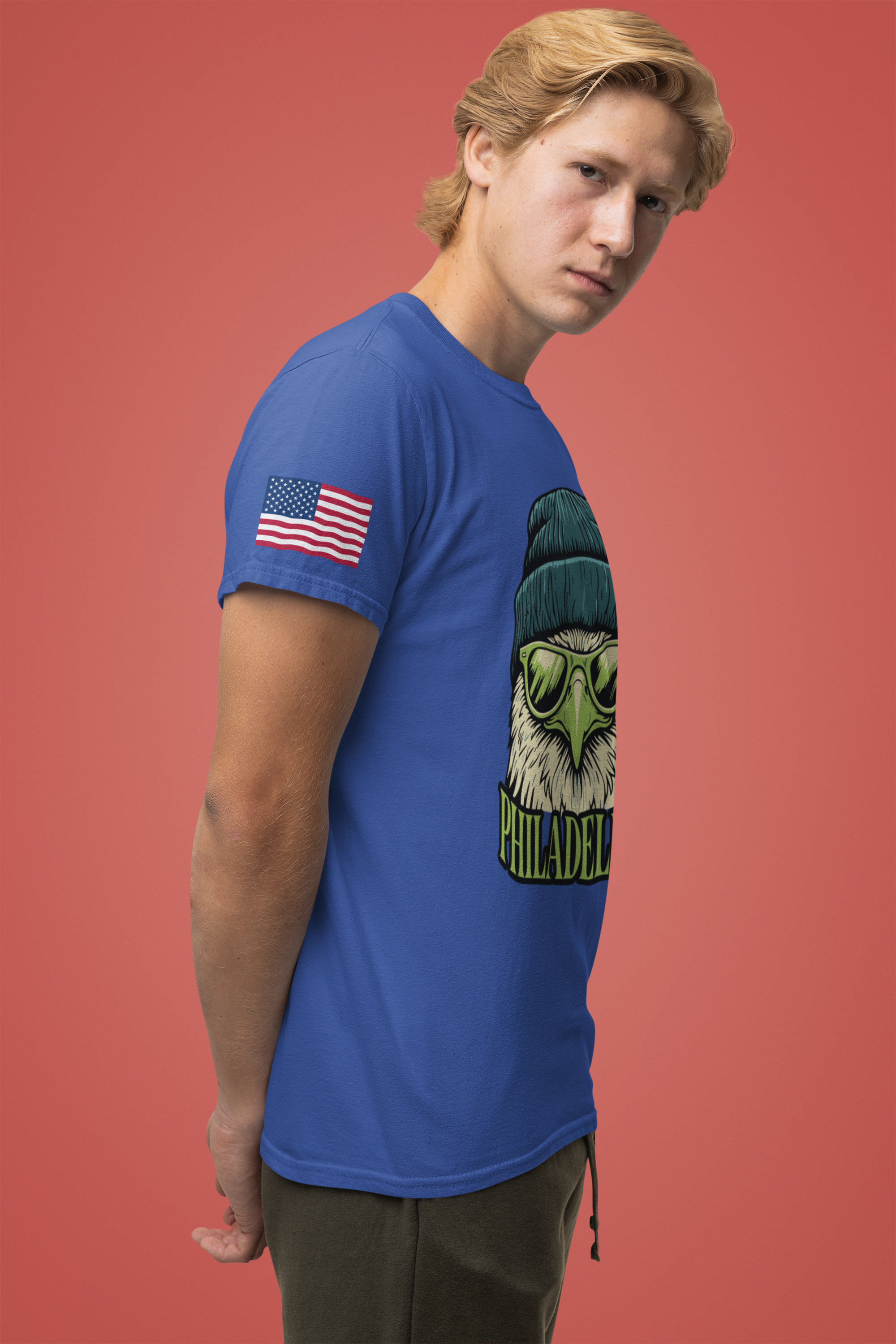 Philadelphia Cool Eagle Beanie Sunglasses Graphic T-Shirt | Funny Philly Football Fan Tee | Eagles Pride Shirt