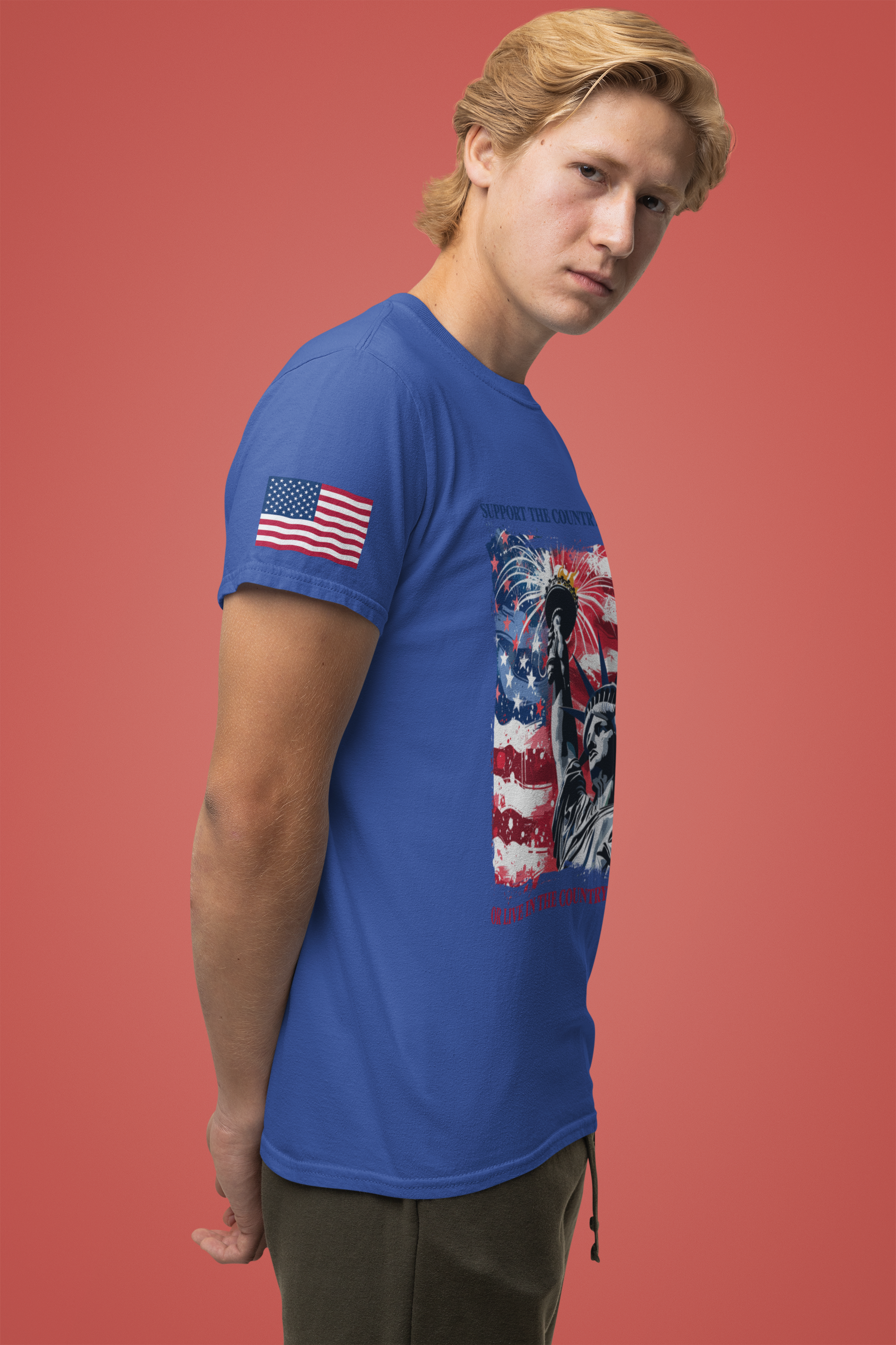 Support the Country You Live In T-Shirt – Statue of Liberty Patriotic Message Graphic Tee
