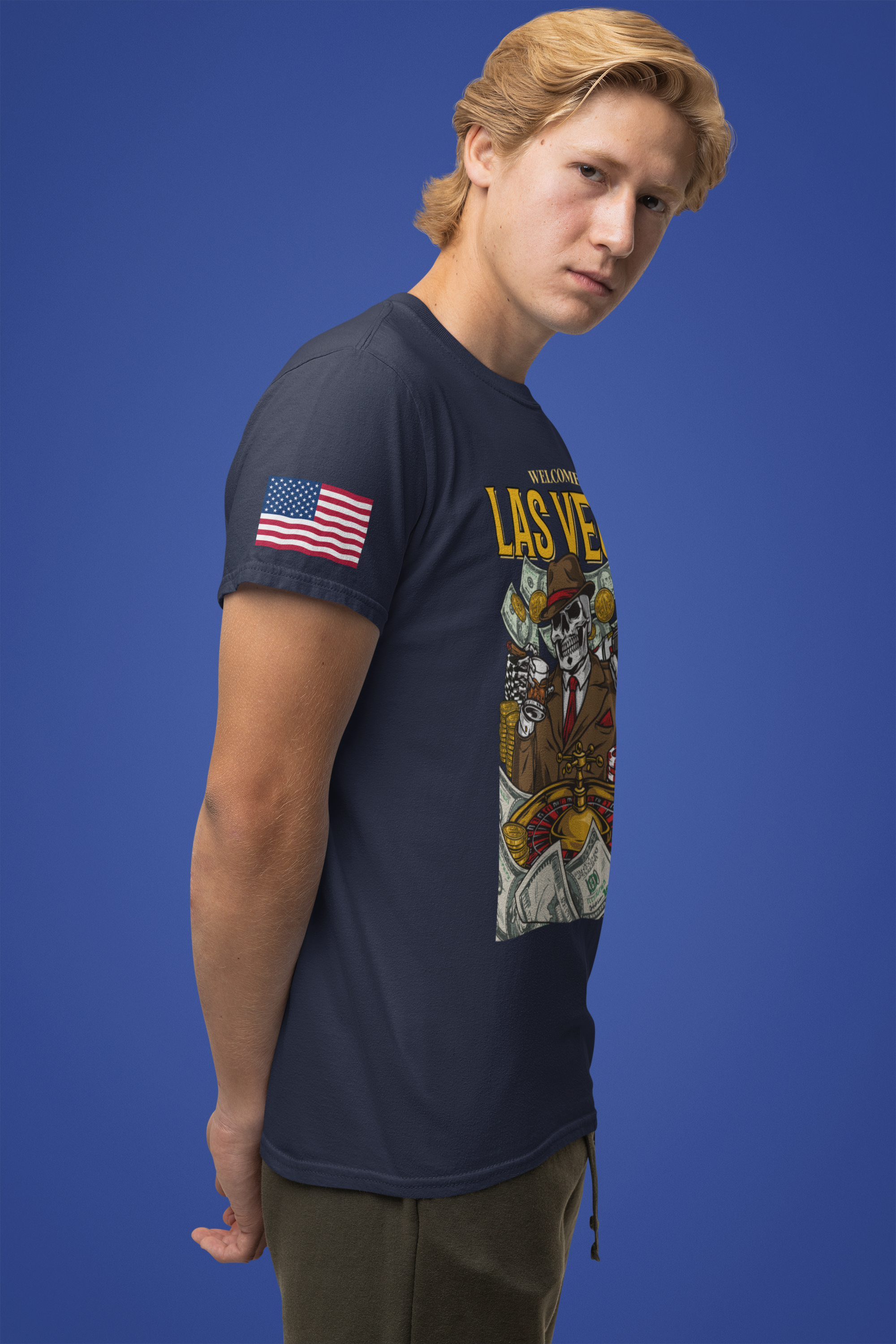 Welcome to Las Vegas Skeleton Gangster T-Shirt – Skull Casino Roulette Graphic Tee