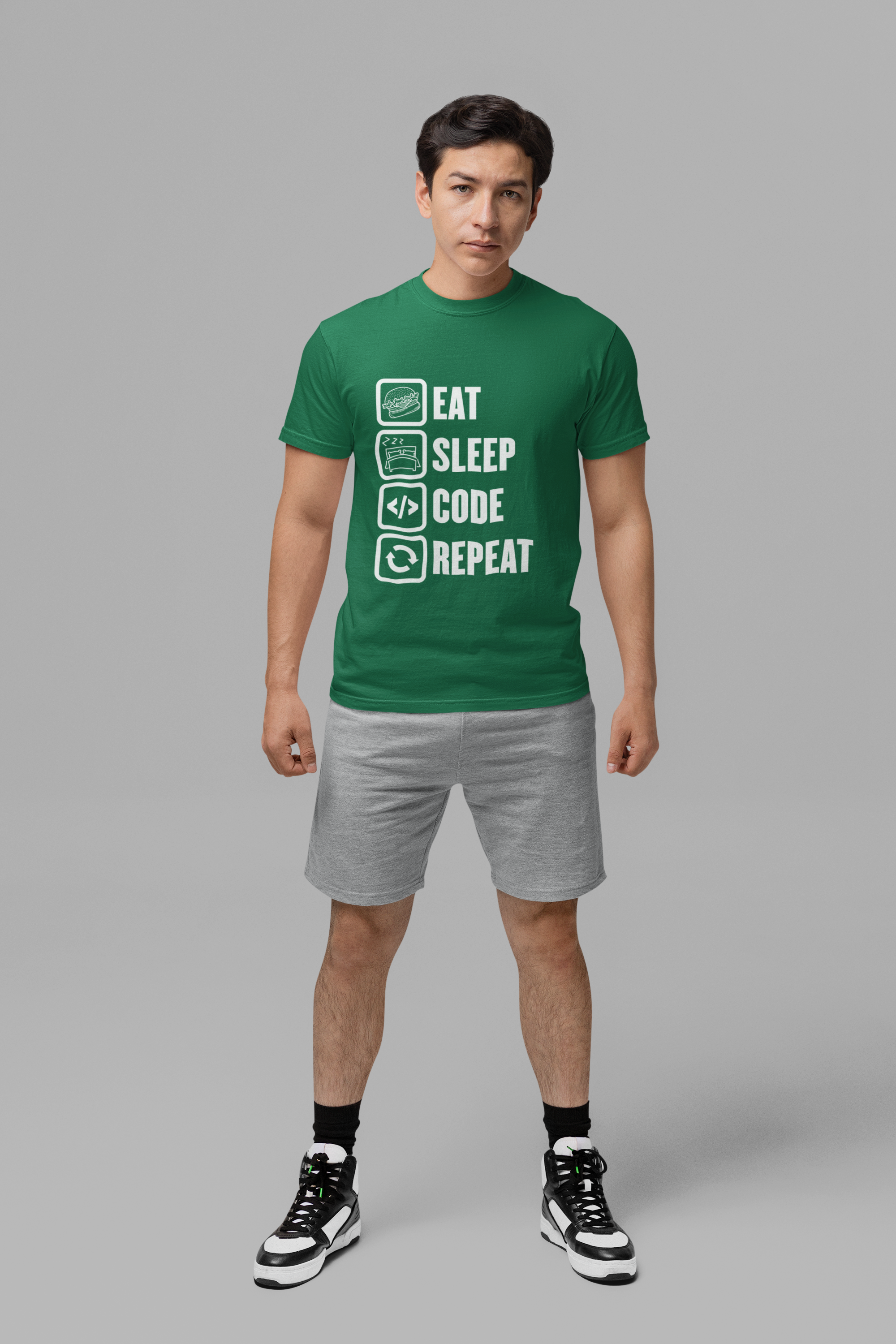 Eat, Sleep, Code, Repeat Tshirt – Minimalist Icon Design
