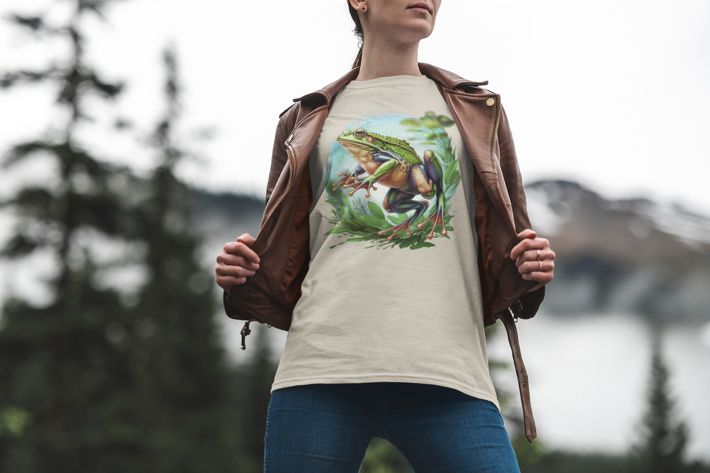 Leaping Frog in Air with energy and grace in Lush Green Vegetation Graphic T-Shirt