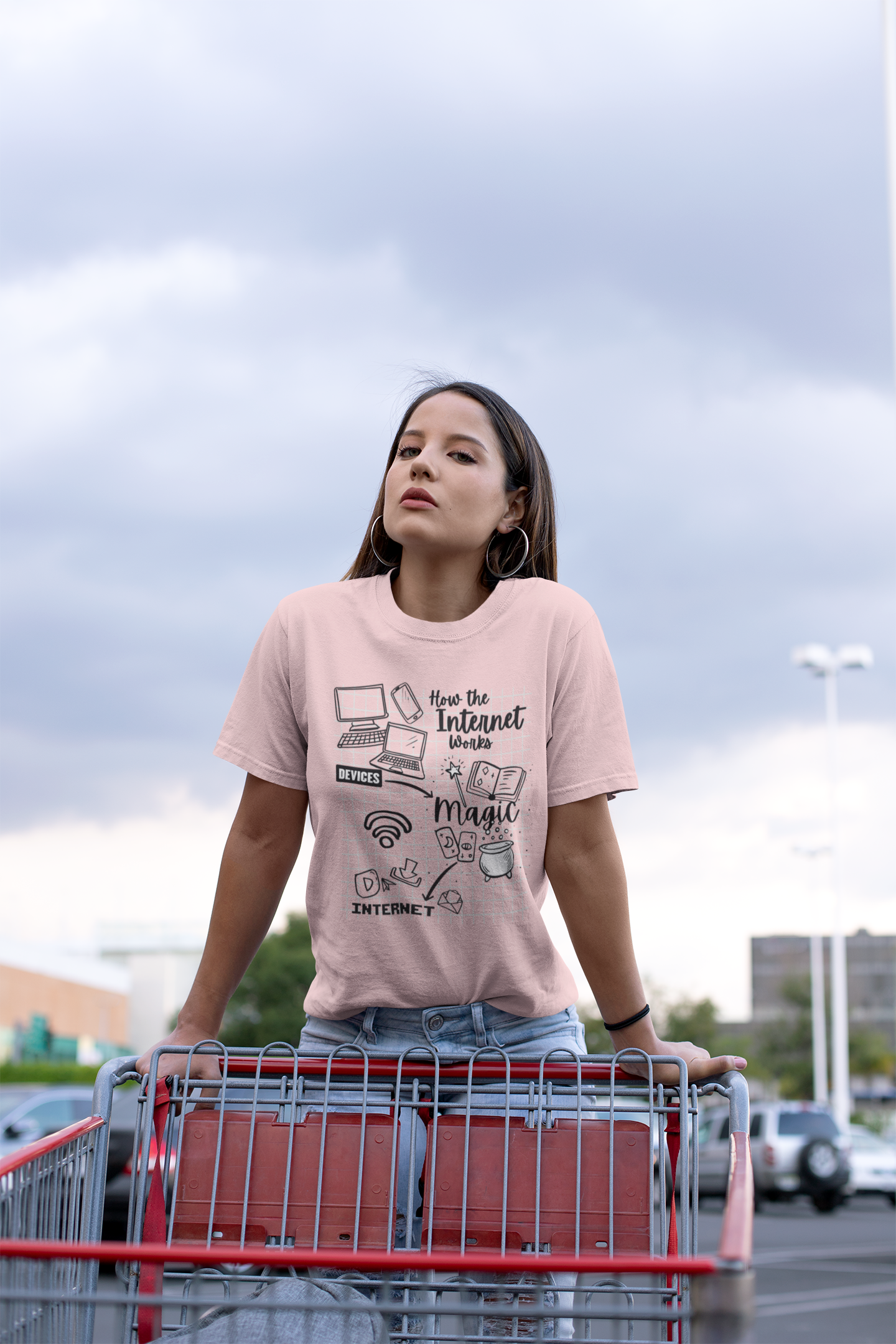 How the Internet Works Tshirt – Devices to Magic to Internet Flow Diagram