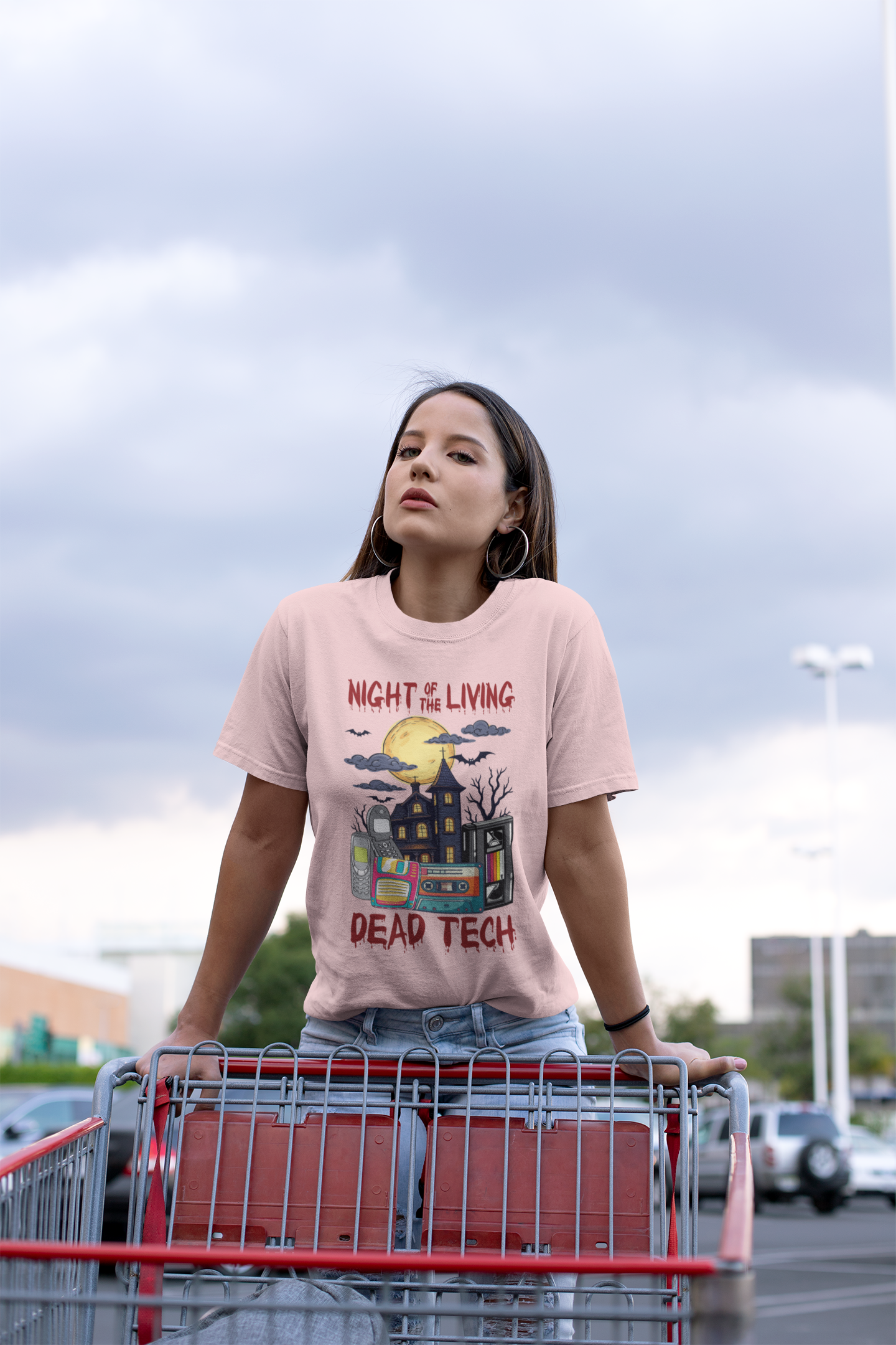 Night of the Living, Dead Tech Tshirt – Haunted Building & Retro Gadgets