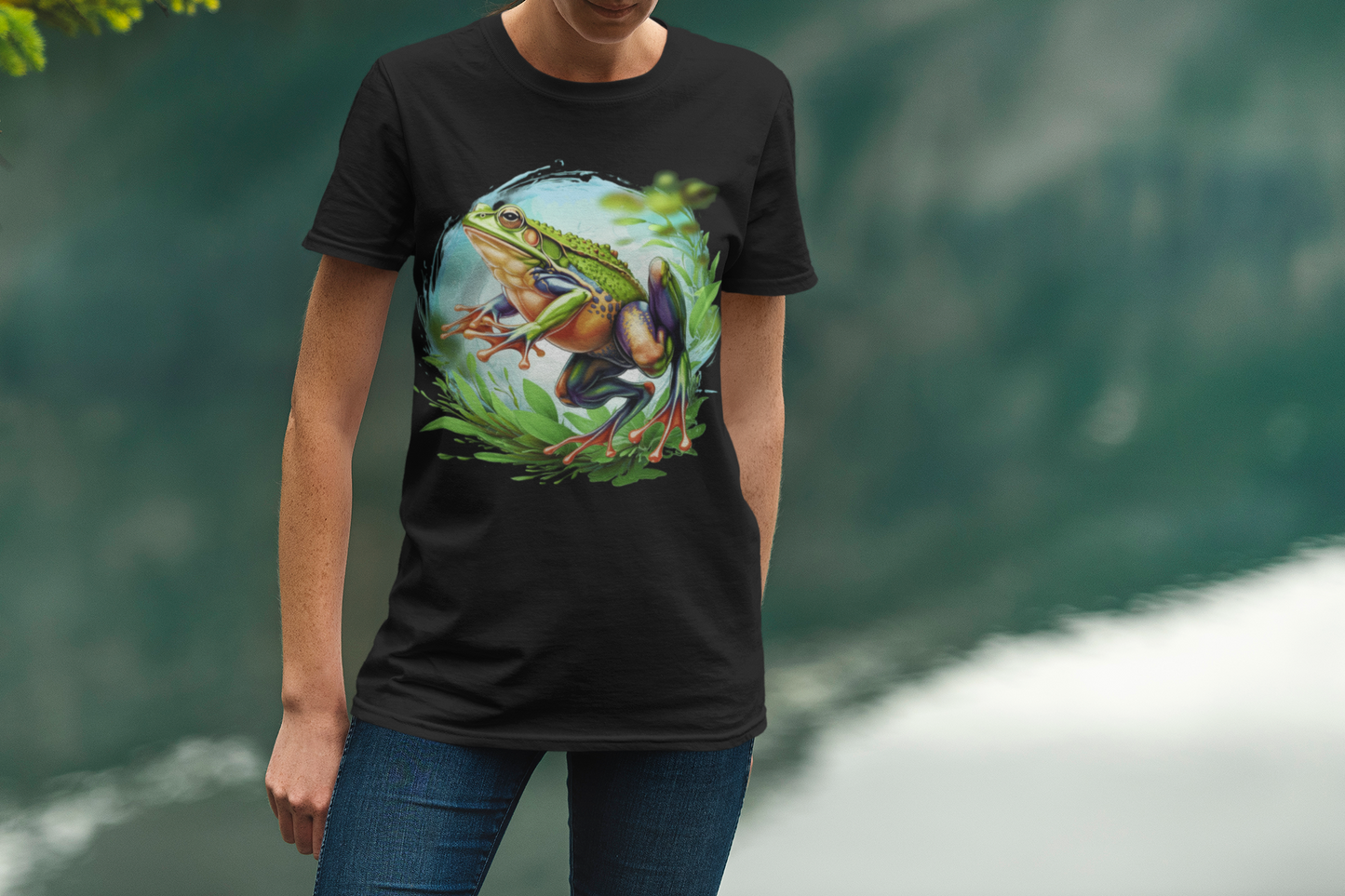 Leaping Frog in Air with energy and grace in Lush Green Vegetation Graphic T-Shirt