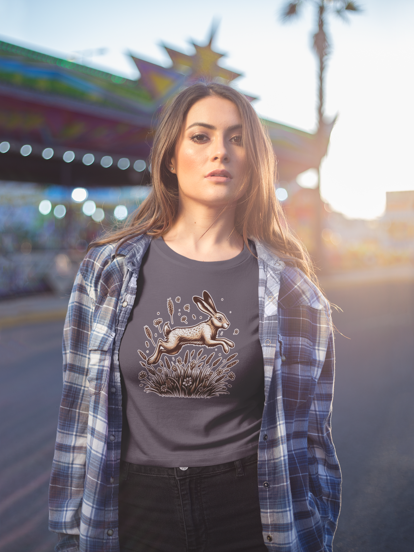 Leaping Lively Hare in Grain Field with Lush Grass Graphic T-Shirt