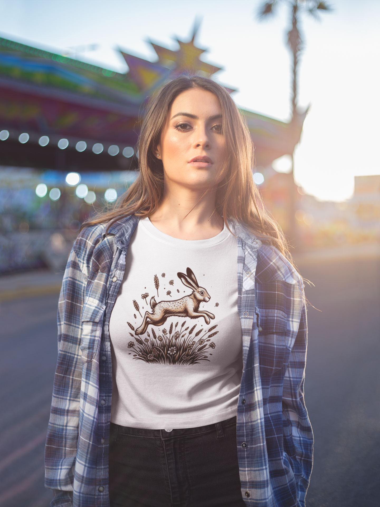 Leaping Lively Hare in Grain Field with Lush Grass Graphic T-Shirt