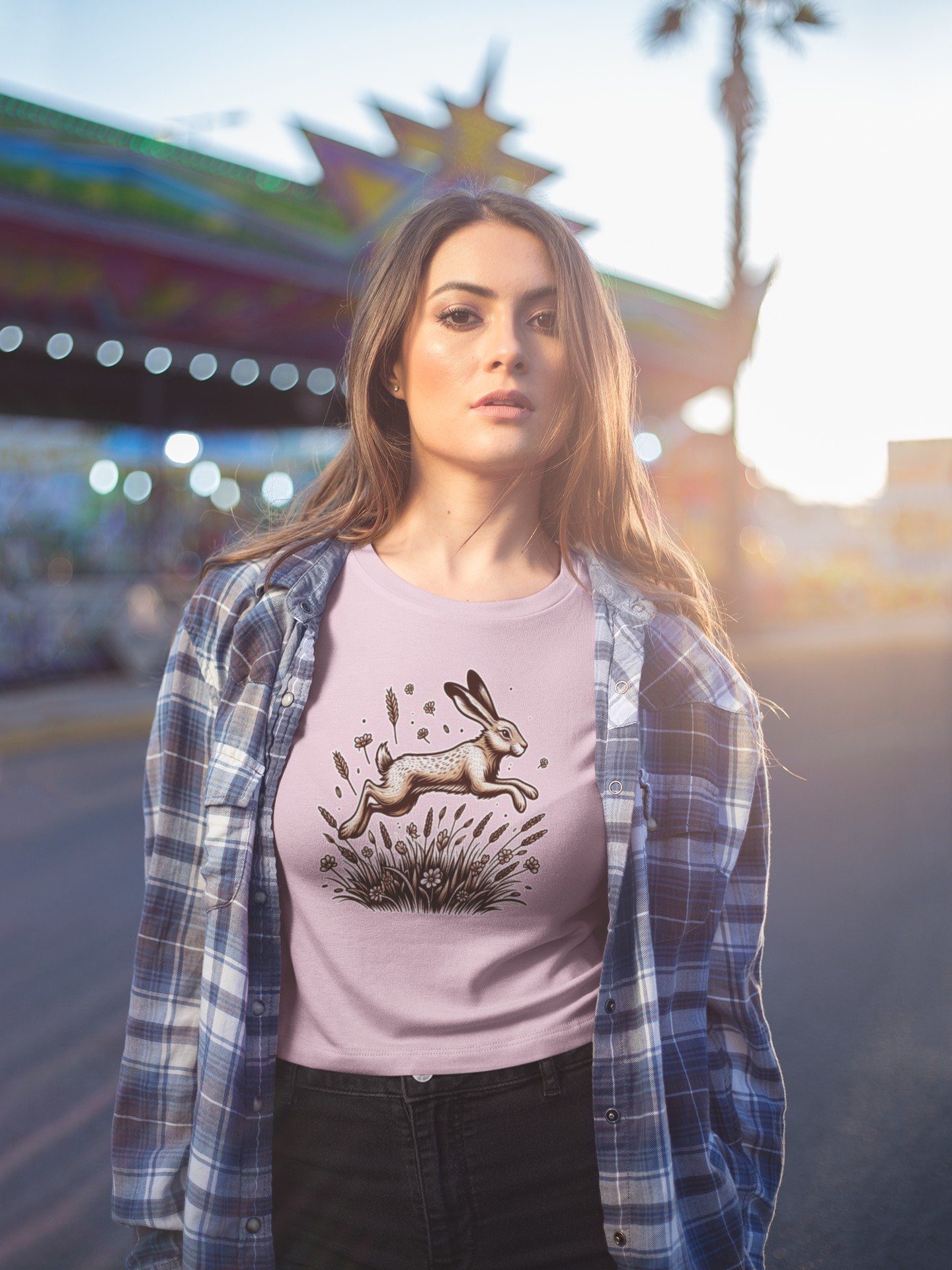 Leaping Lively Hare in Grain Field with Lush Grass Graphic T-Shirt