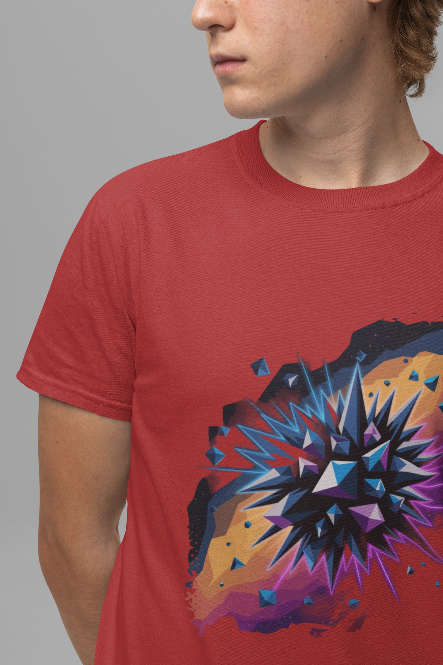 Polygon Burst – Colorful Polygon Explosion Graphic T-Shirt