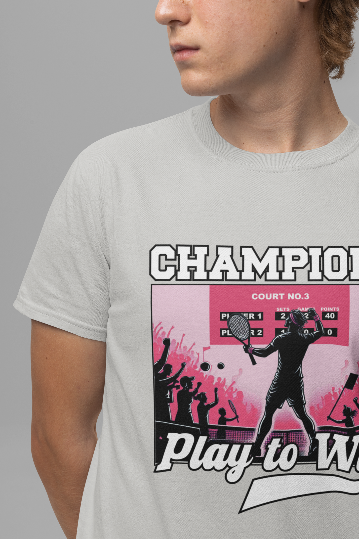 Champions Play to Win – Tennis Victory Celebration Graphic T-Shirt