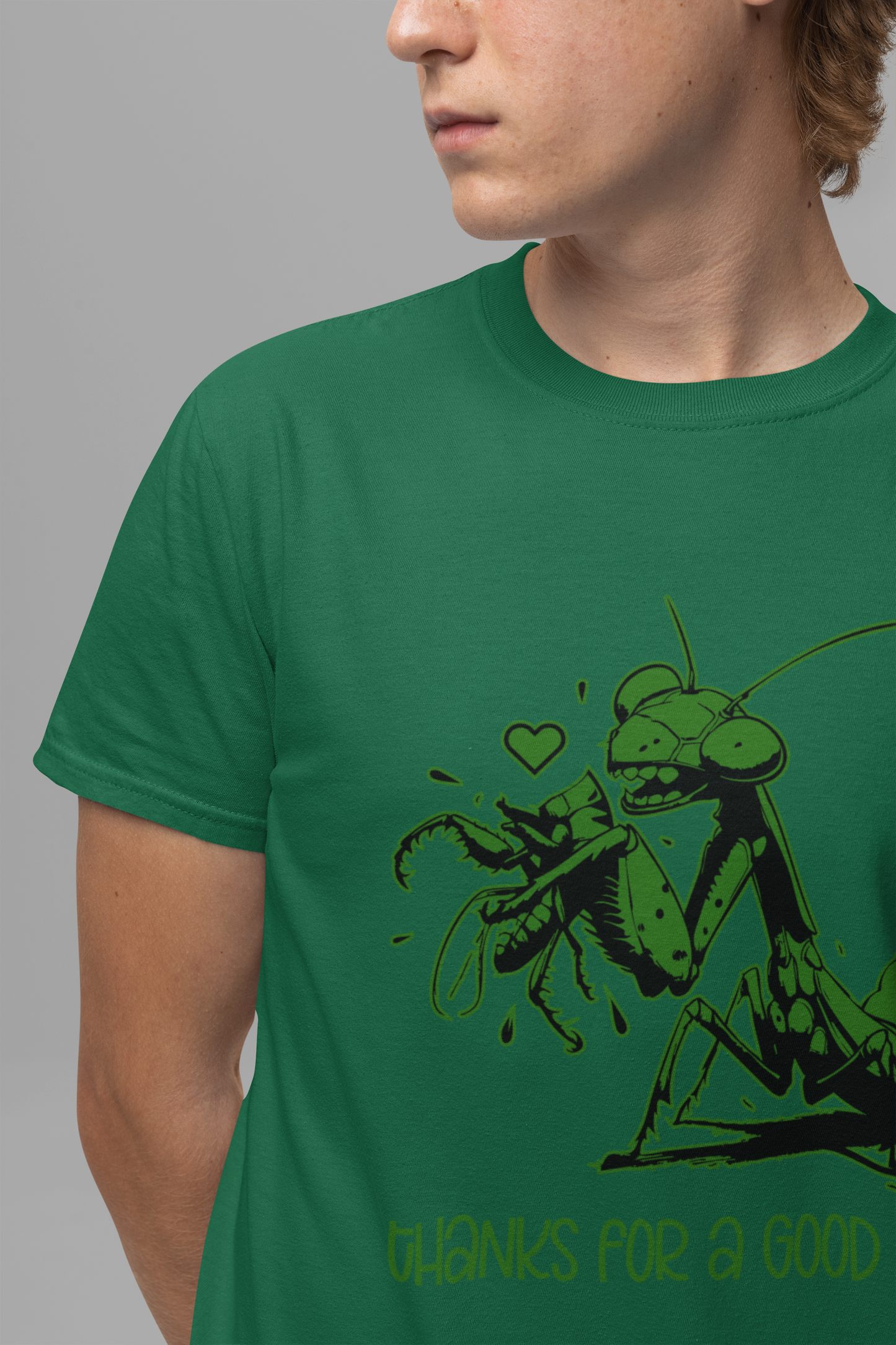 Thanks for a Good Time T-Shirt – Playful Grasshopper Eating Male Graphic Tee