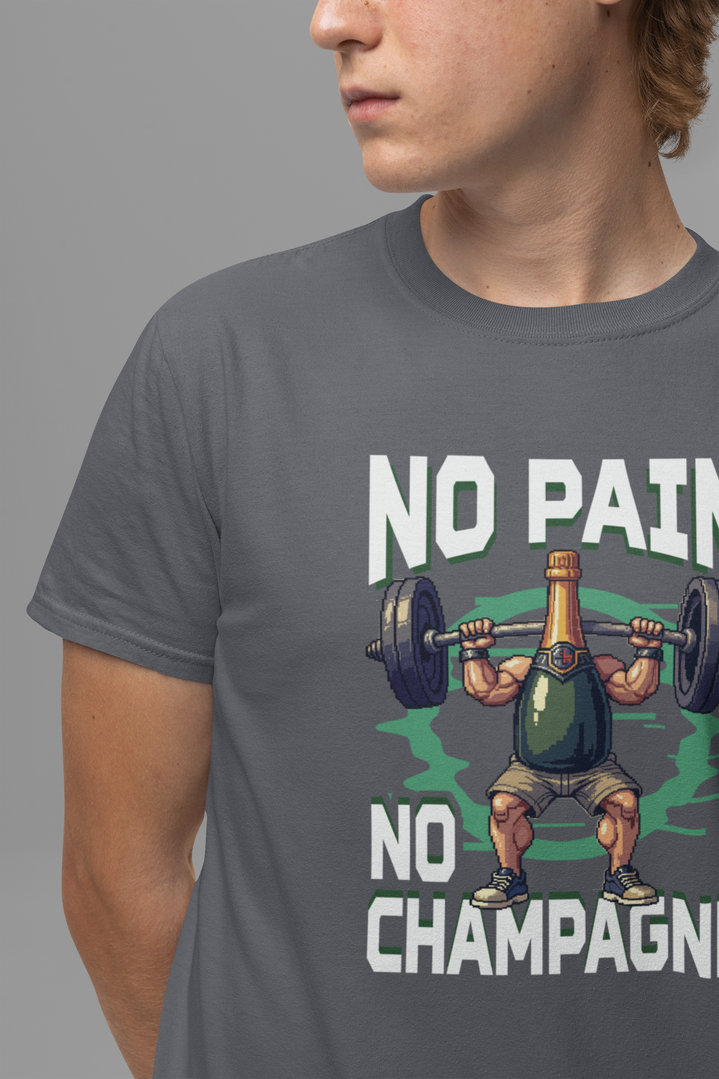 No Pain No Champagne Motivational Fitness Tee for Workout Lovers Who Earn Their Bubbles with Every Squat Push and Power Move