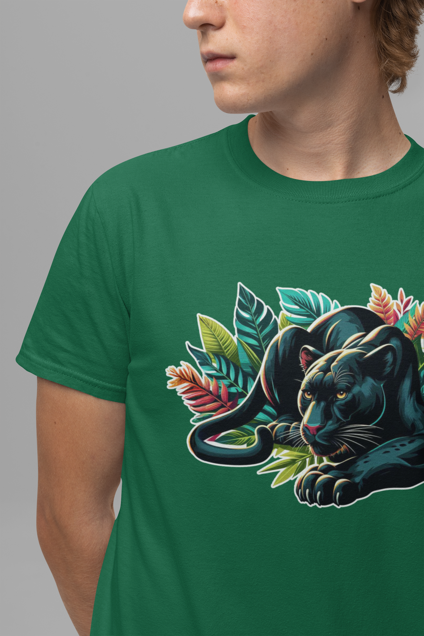 Wild and Beautiful - Black Panther with Claws Out and Jungle Leaves Graphic T-Shirt