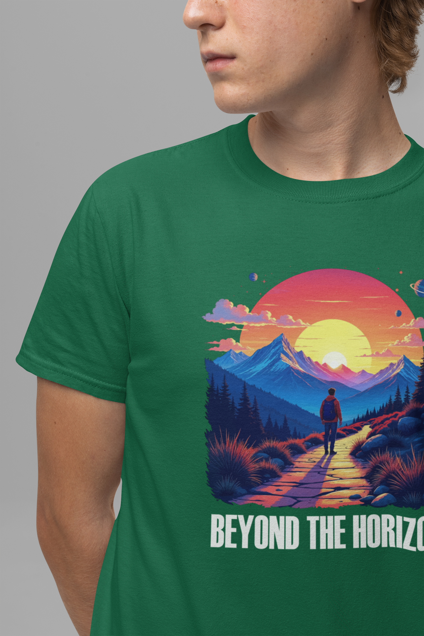Beyond the Horizon | Inspirational Sunset & Space Exploration T-Shirt