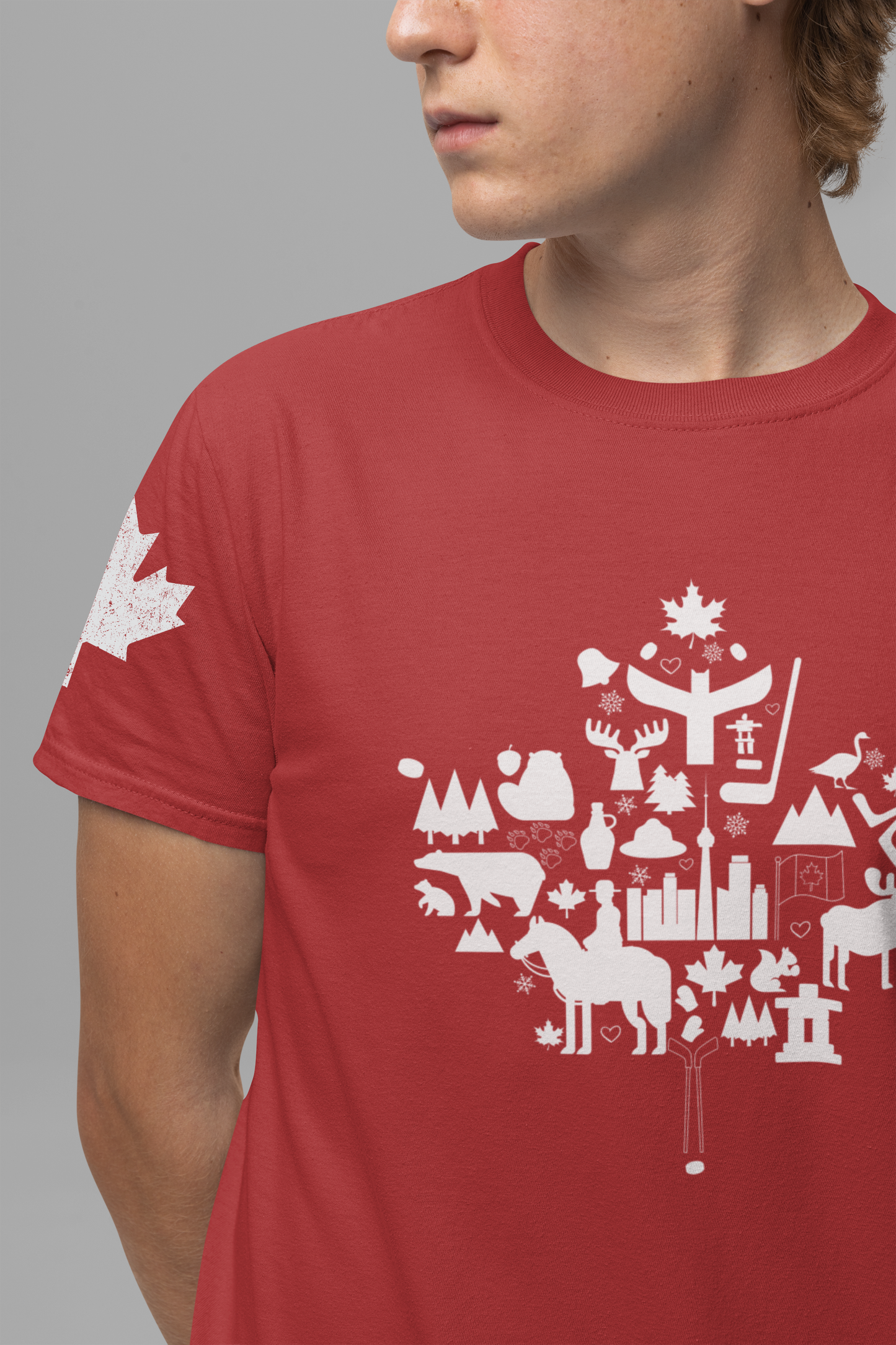Canada Icons collage of iconic Canadian symbols Maple - White Print T-Shirt