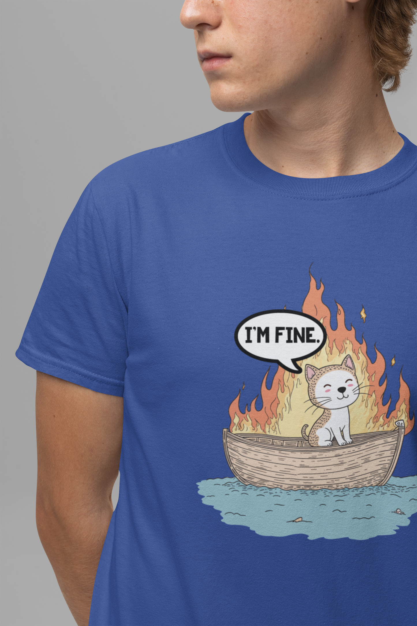 Im Fine Cat In Boat On Fire Tshirt Cat Sitting in Burning Boat Humor