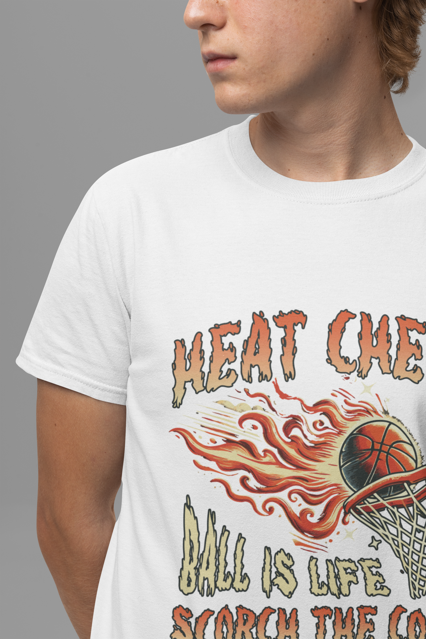 Heat Check Basketball Flames On Fire Scorch the Court Sports T-Shirt