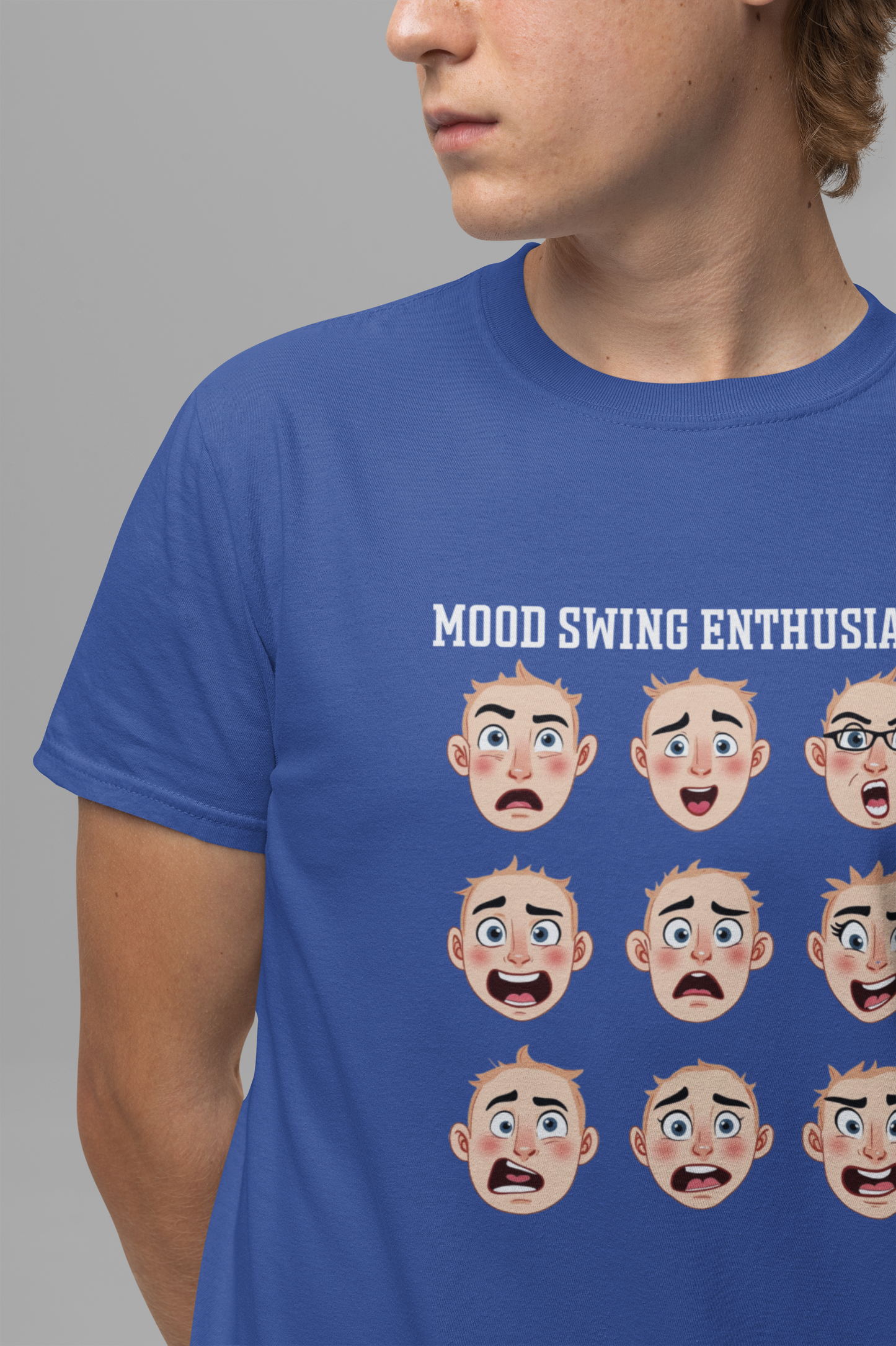 Mood Swing Enthusiast – Grid of Nine Expressive Faces Graphic T-Shirt