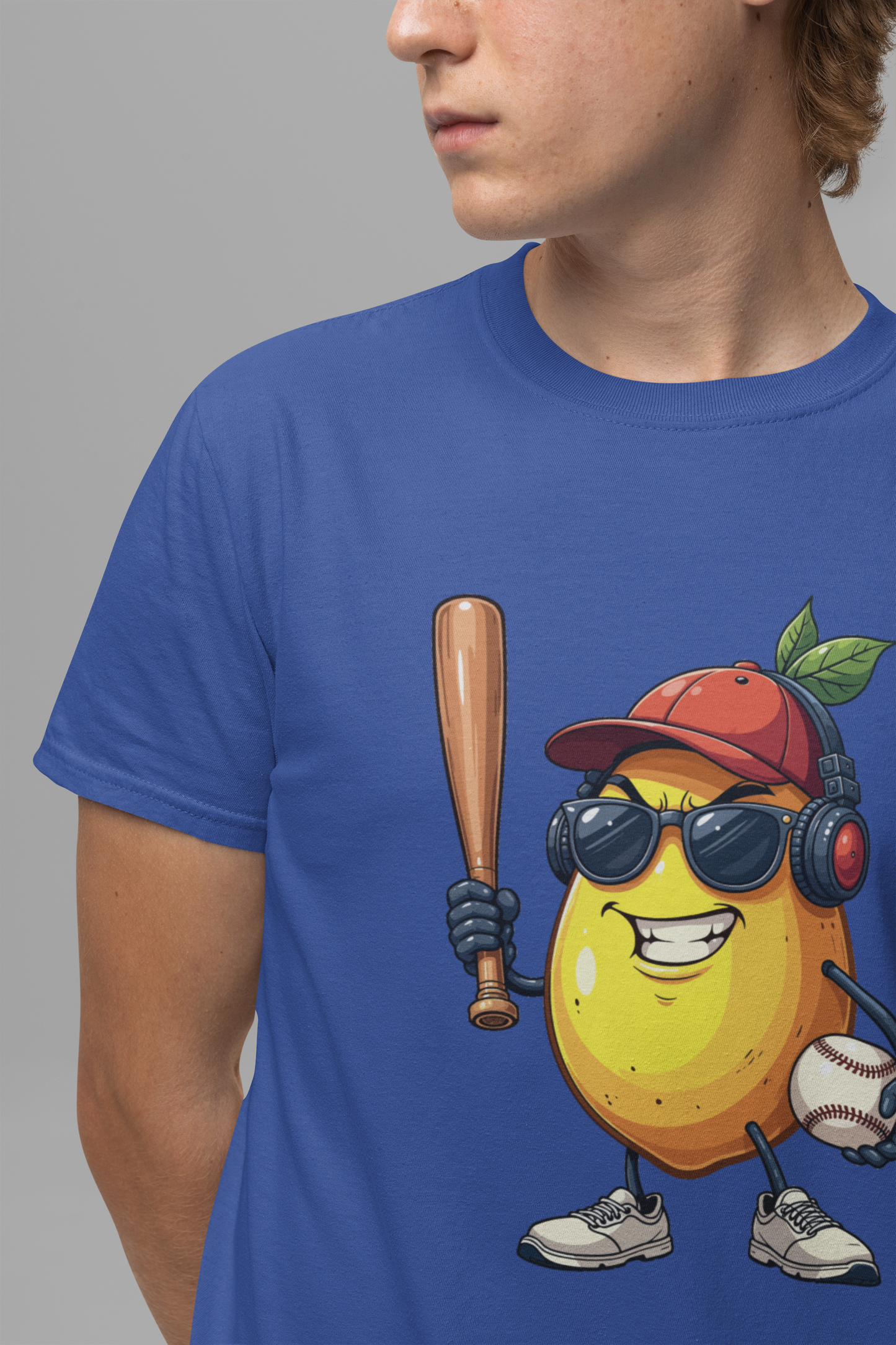 Aggressive Lemon Baseball Mascot Tshirt Bold Sports Fruit Character Design