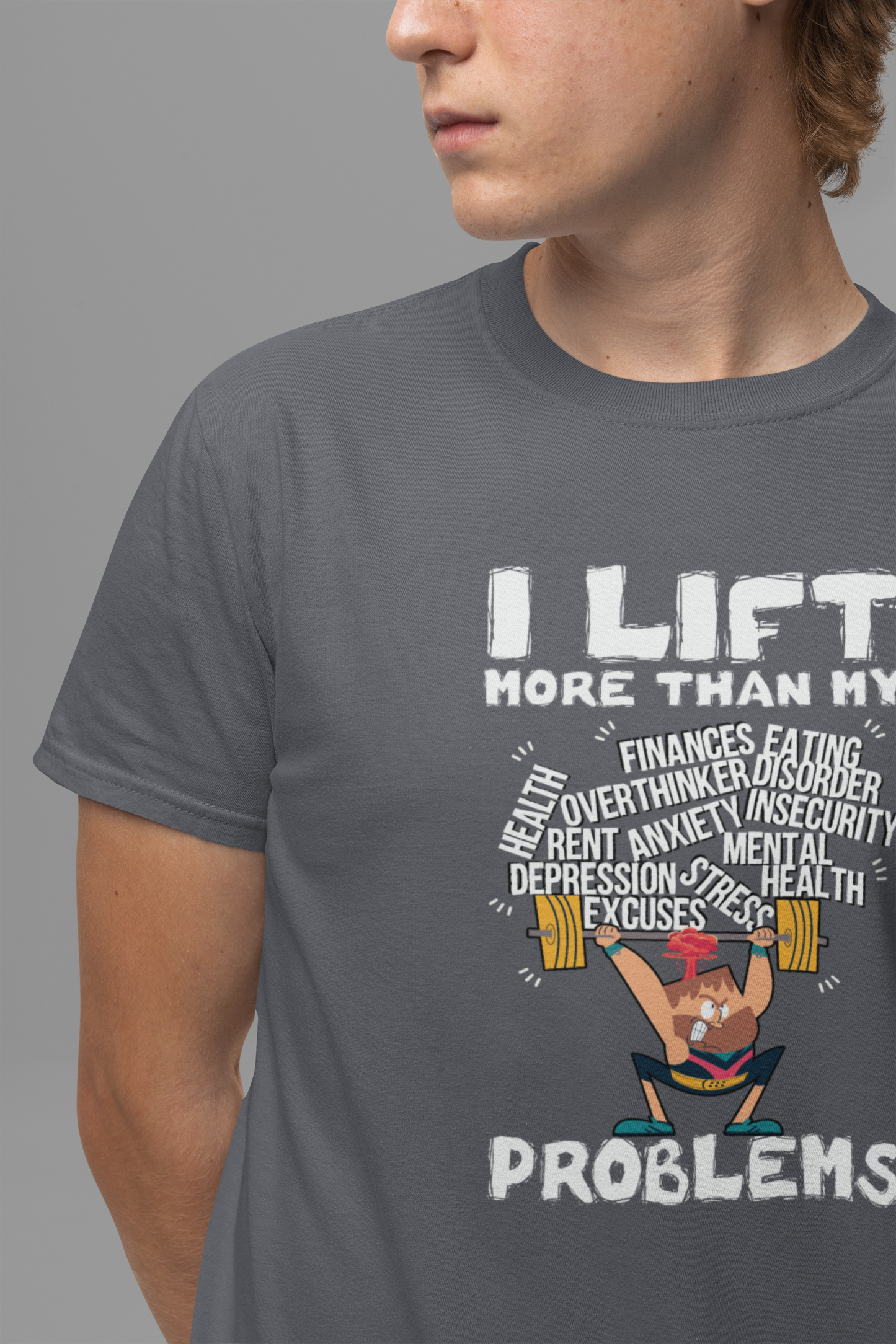 I Lift More Than My Problems Shirt, Funny Gym Quote Tee, Motivational Fitness T Shirt, Workout Humor Apparel, Strong Mind Strong Body Top