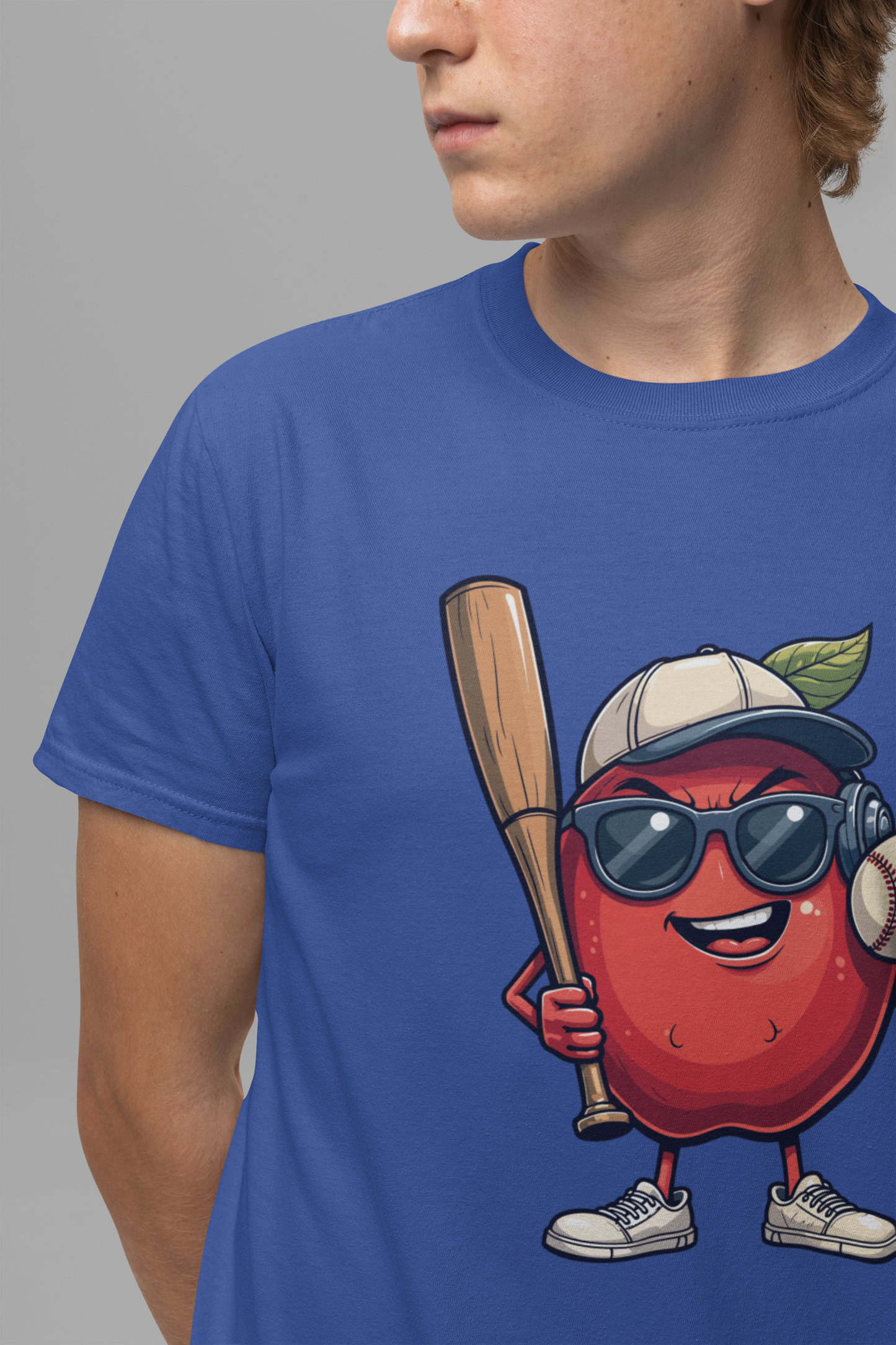 Aggressive Apple Baseball Mascot Tshirt Bold Sports Fruit Character Design